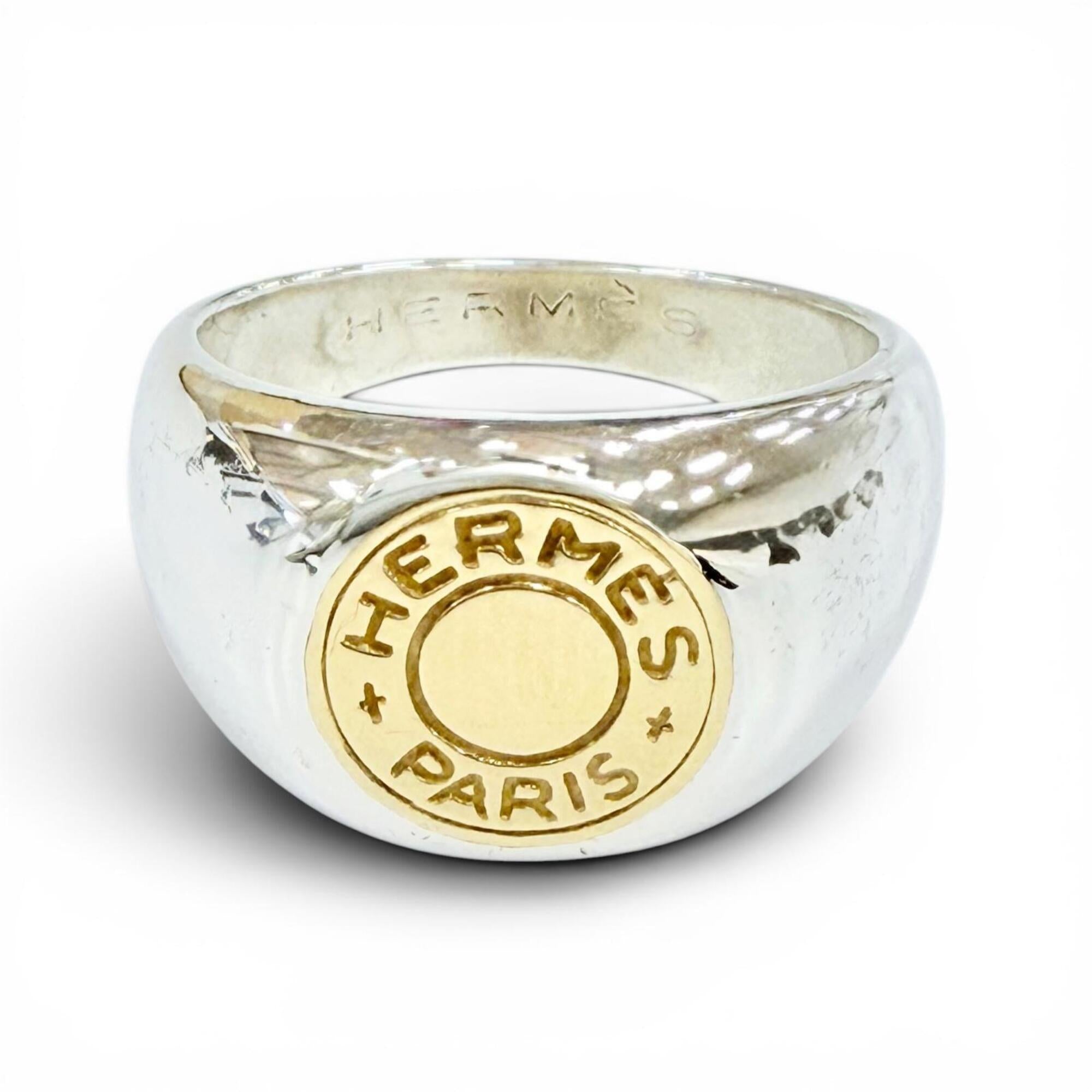 Hermes Gold Silver Gold (18K) Silver 925 Band Ring (Pre-Owned)