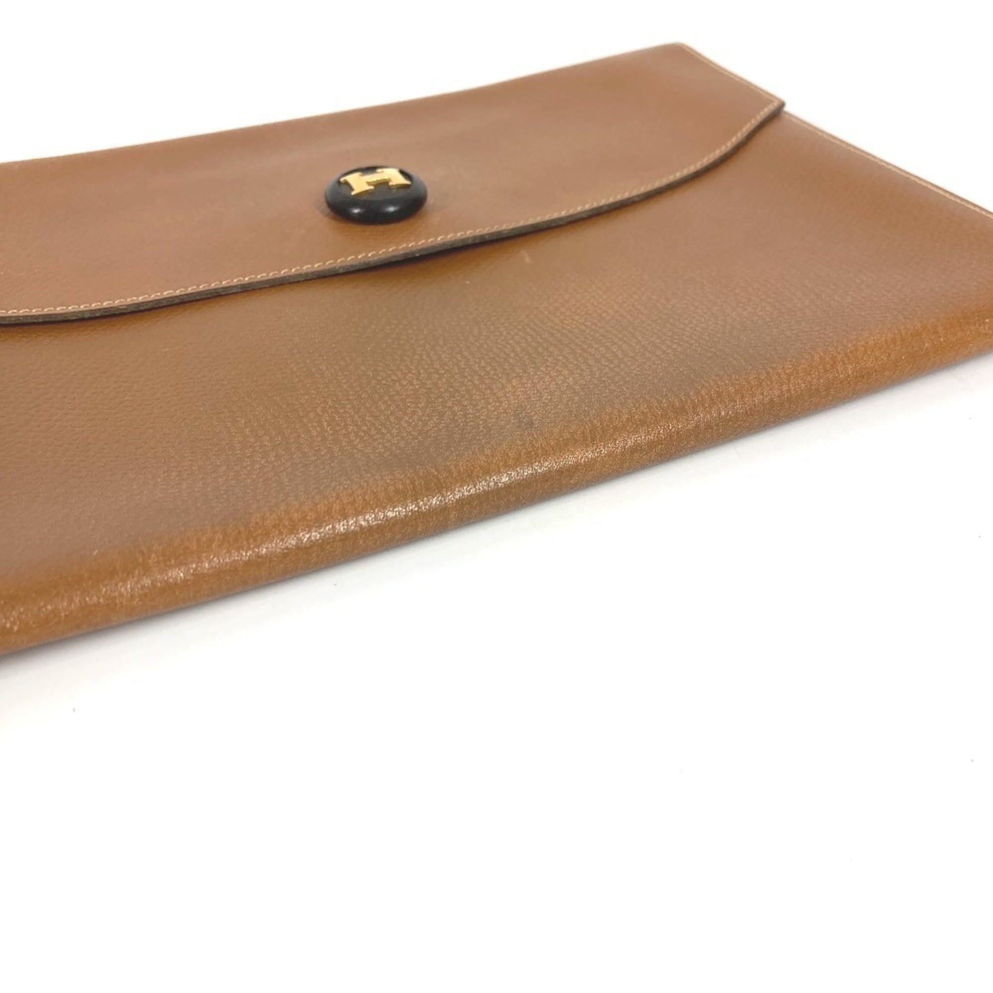 Hermes Brown Leather Clutch Bag Pochette Pouch (Pre-Owned)