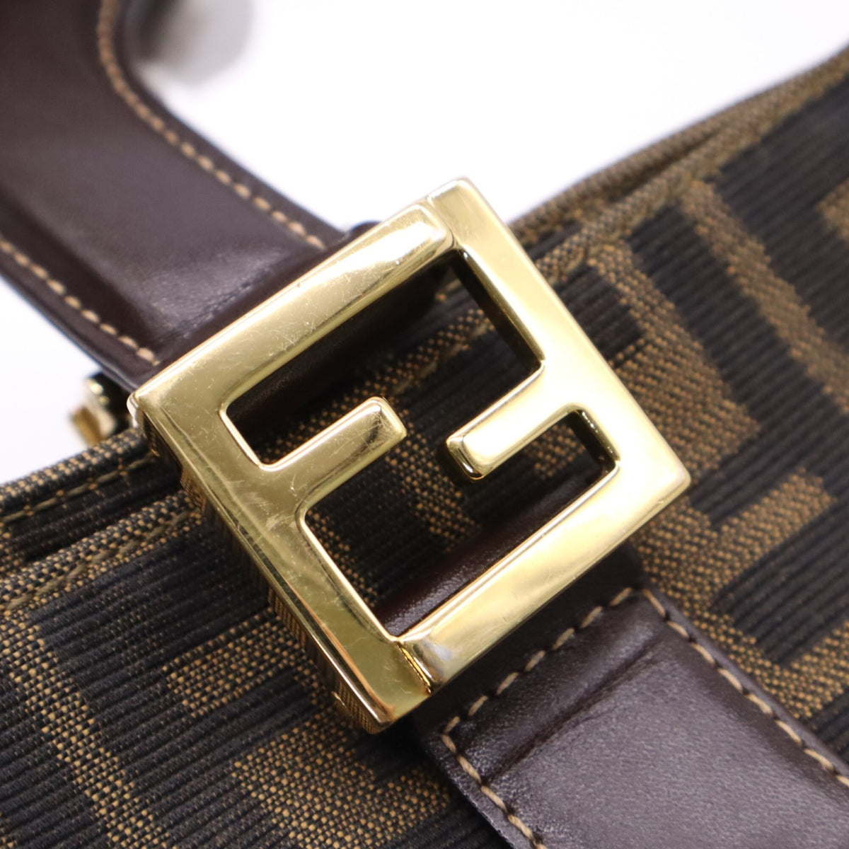 Fendi Zucca Brown Canvas Leather Handbag Tote Bag (Pre-Owned)