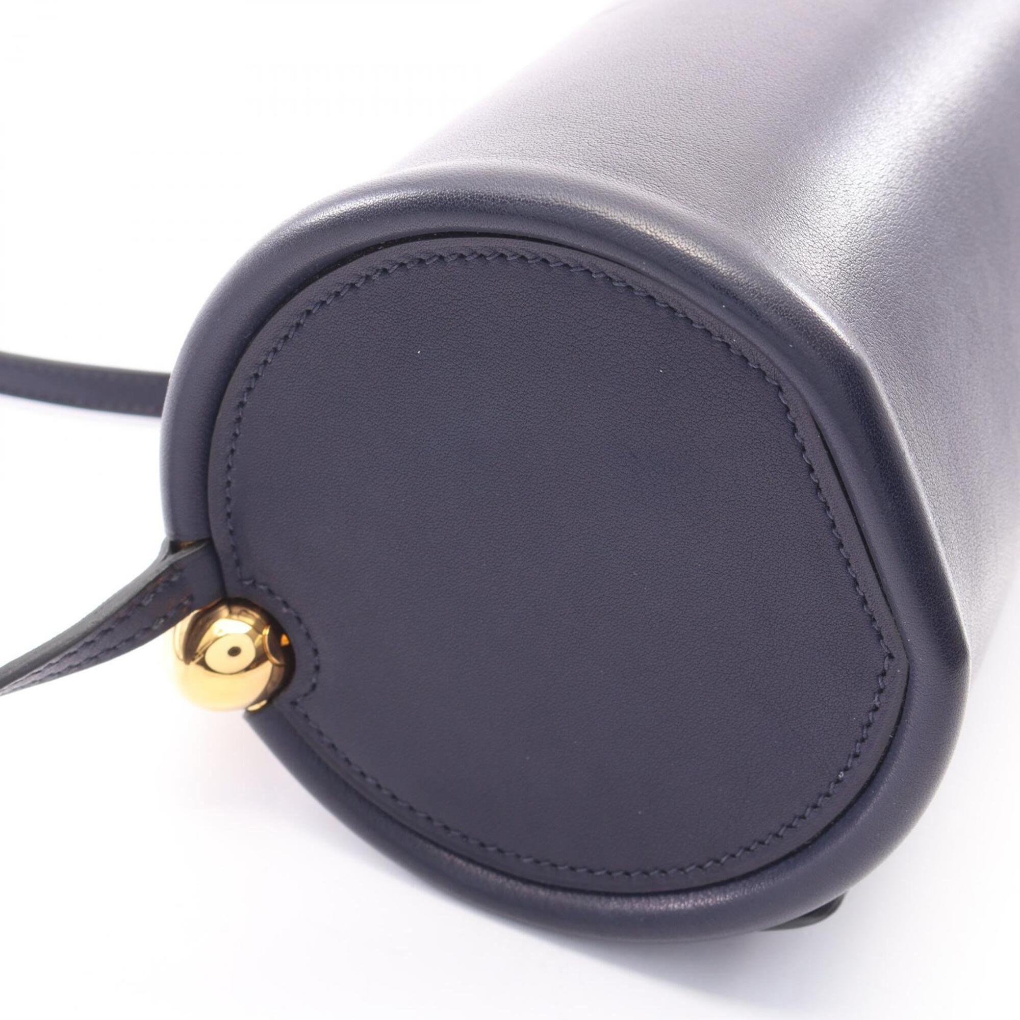 Hermes Navy Leather Handbag Shoulder Bag (Pre-Owned)
