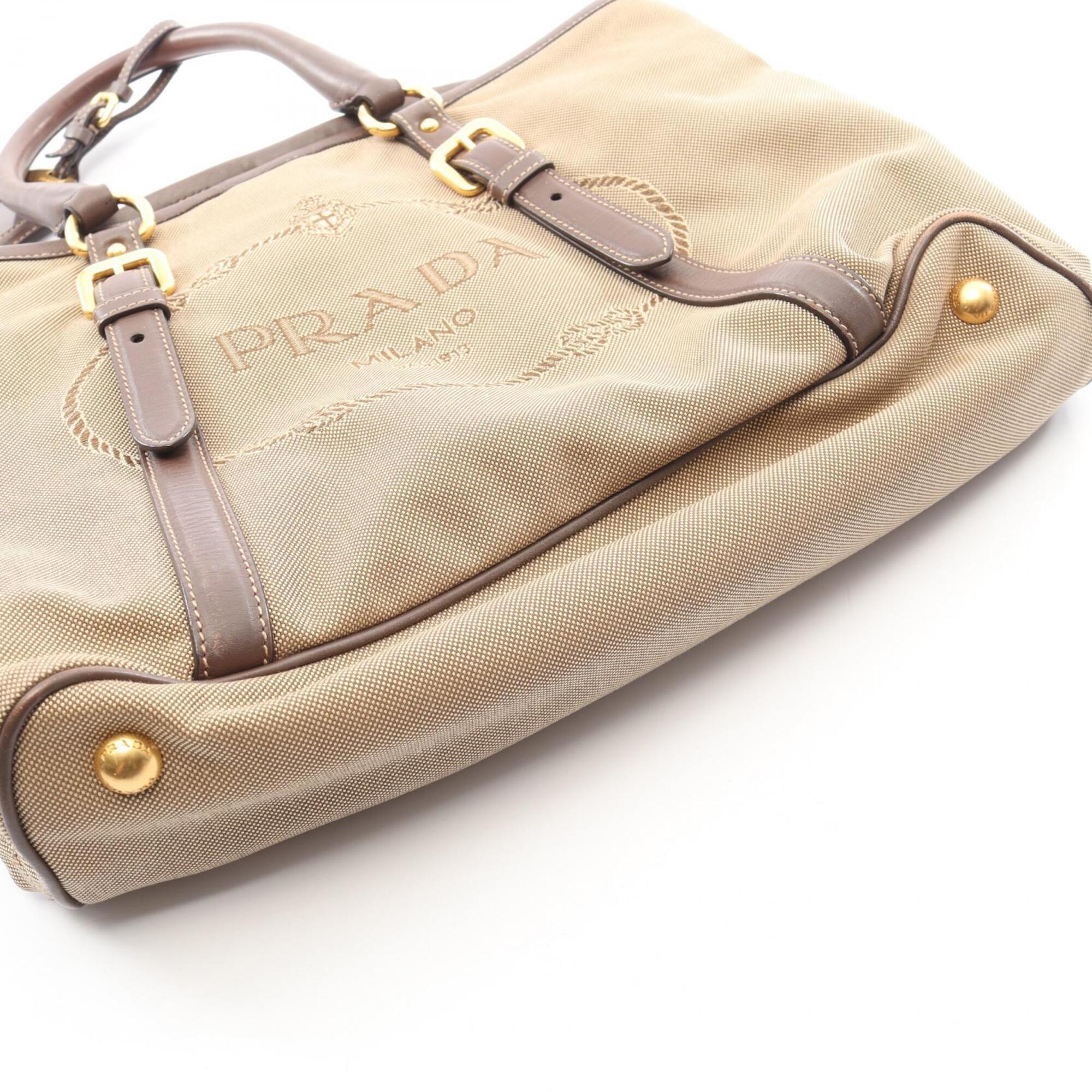 Prada Beige Brown Canvas Leather Handbag (Pre-Owned)