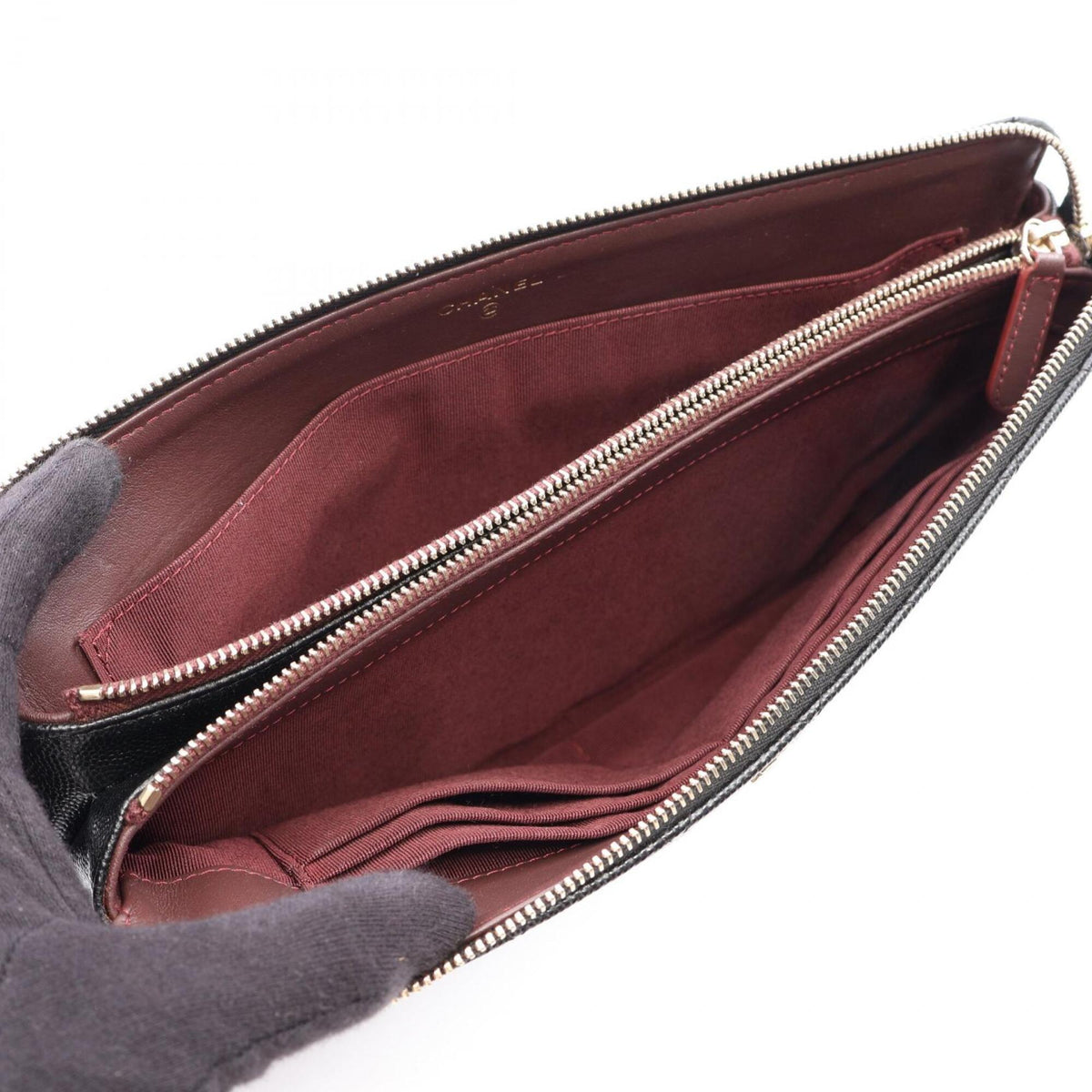 Chanel Black Grained Calfskin Clutch Bag Handbag (Pre-Owned)