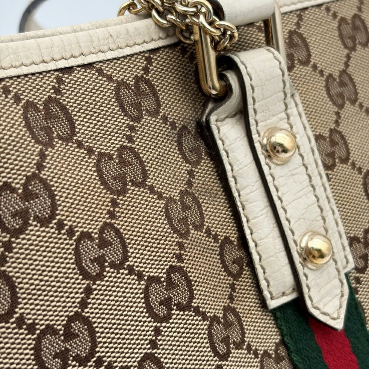 Gucci Ivory Gg Canvas Leather Tote Bag (Pre-Owned)