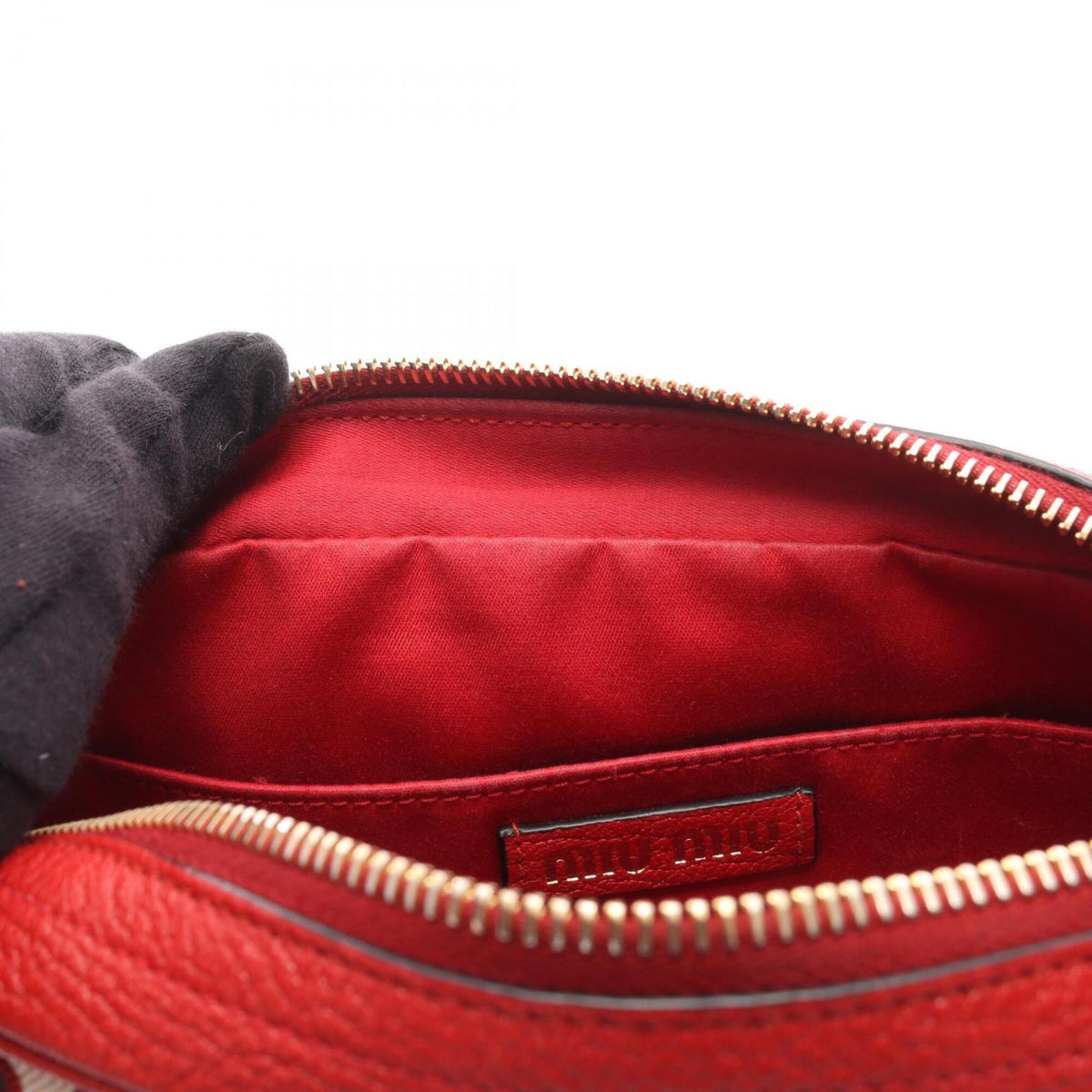 Miu Miu Black Ivory Red Color Leather Handbag Shoulder Bag (Pre-Owned)