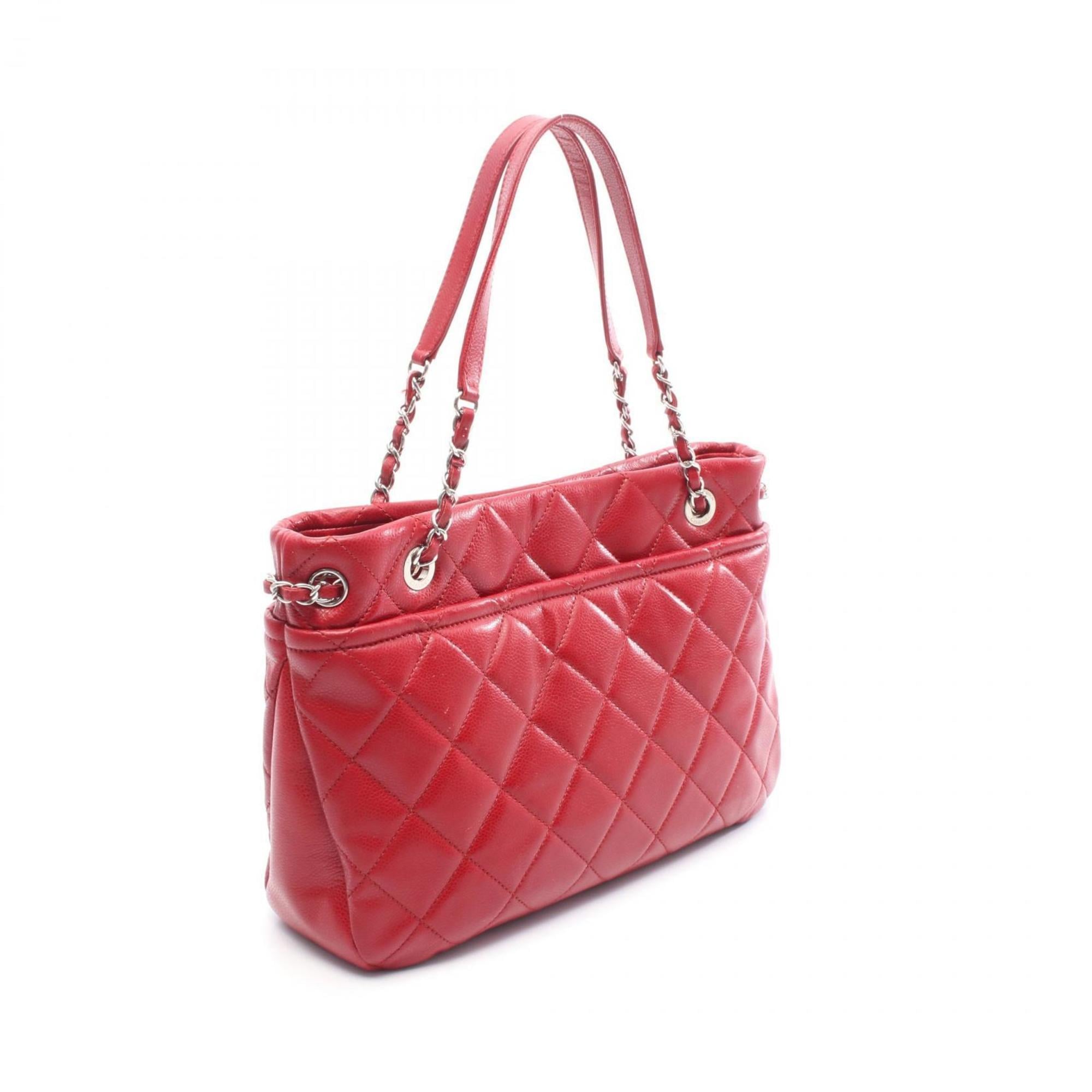 Chanel Red Color Leather Tote Bag (Pre-Owned)