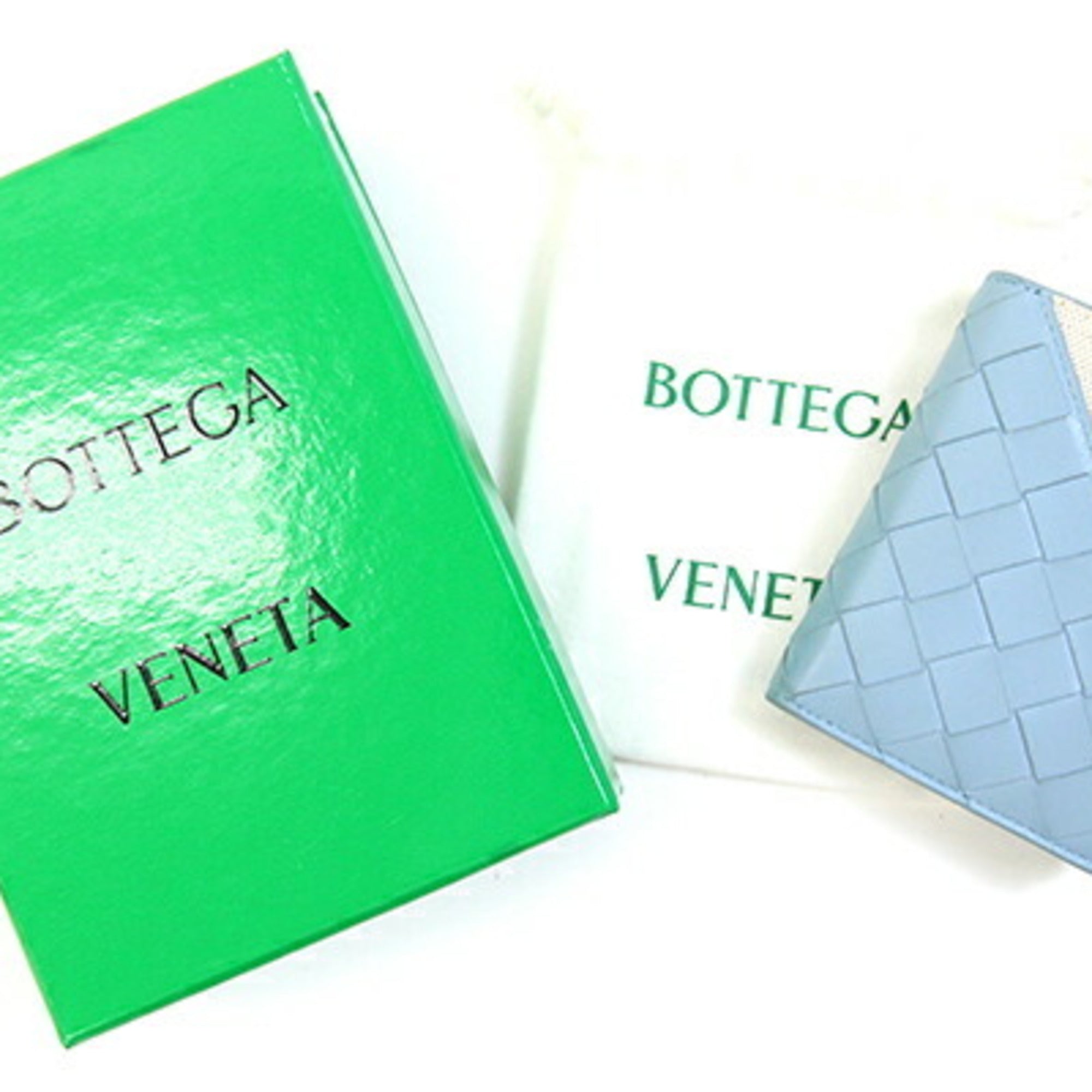 Bottega Veneta Intrecciato Light Blue Leather Canvas Wallet (Bi-Fold) (Pre-Owned)