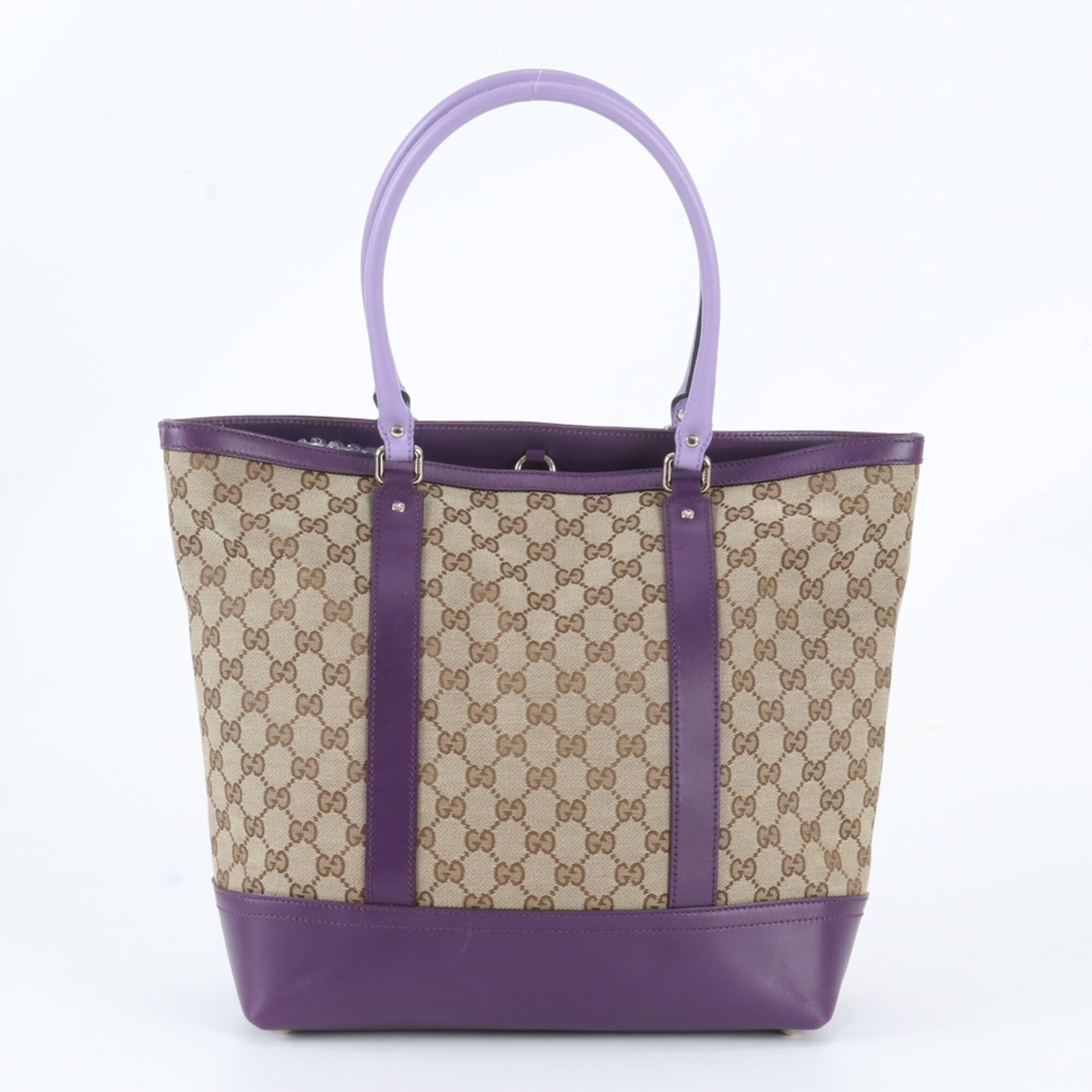 Gucci Brown Purple Leather Canvas Handbag Shoulder Bag Tote Bag (Pre-Owned)