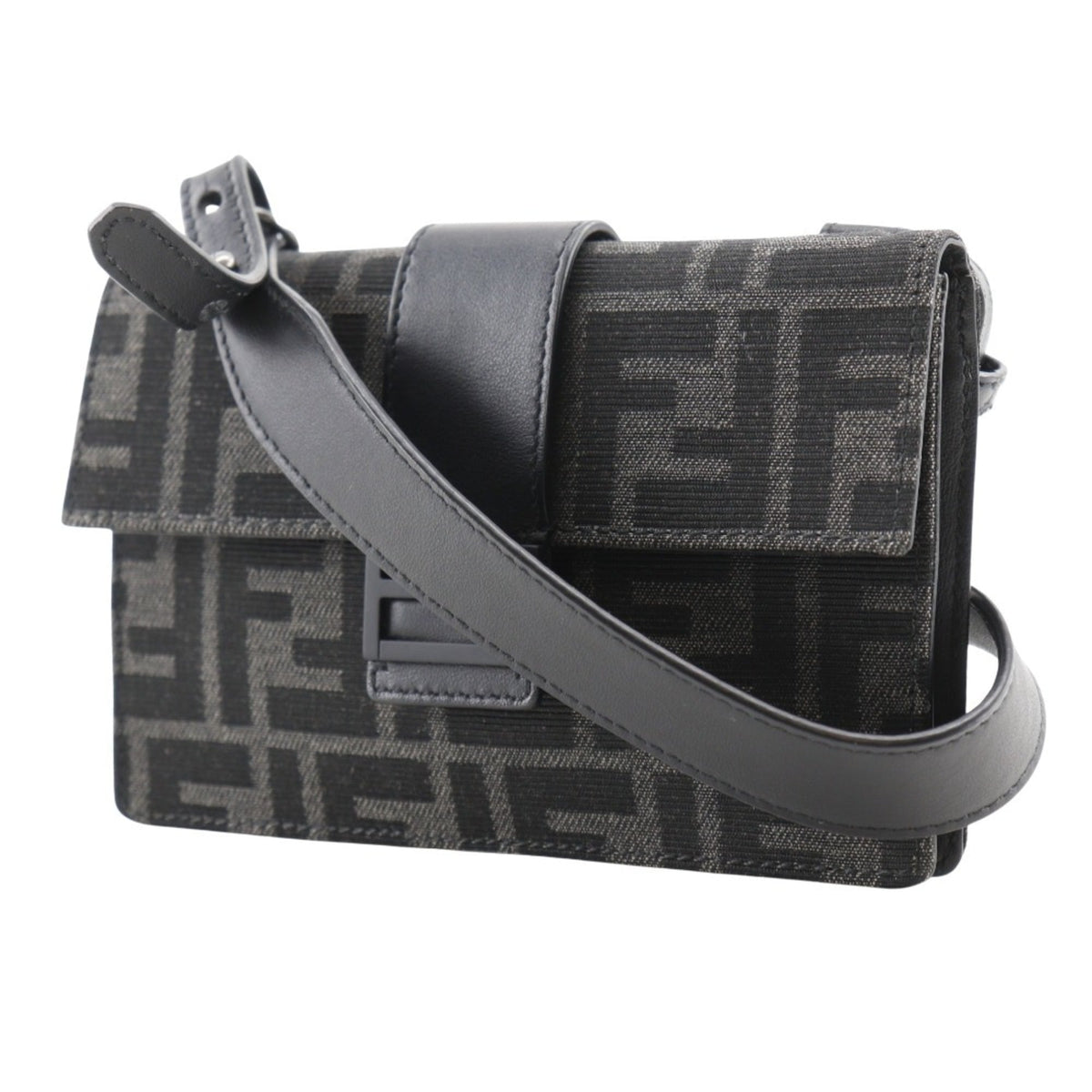 Fendi Black Nylon Canvas Leather Baguette Bag Shoulder Bag (Pre-Owned)