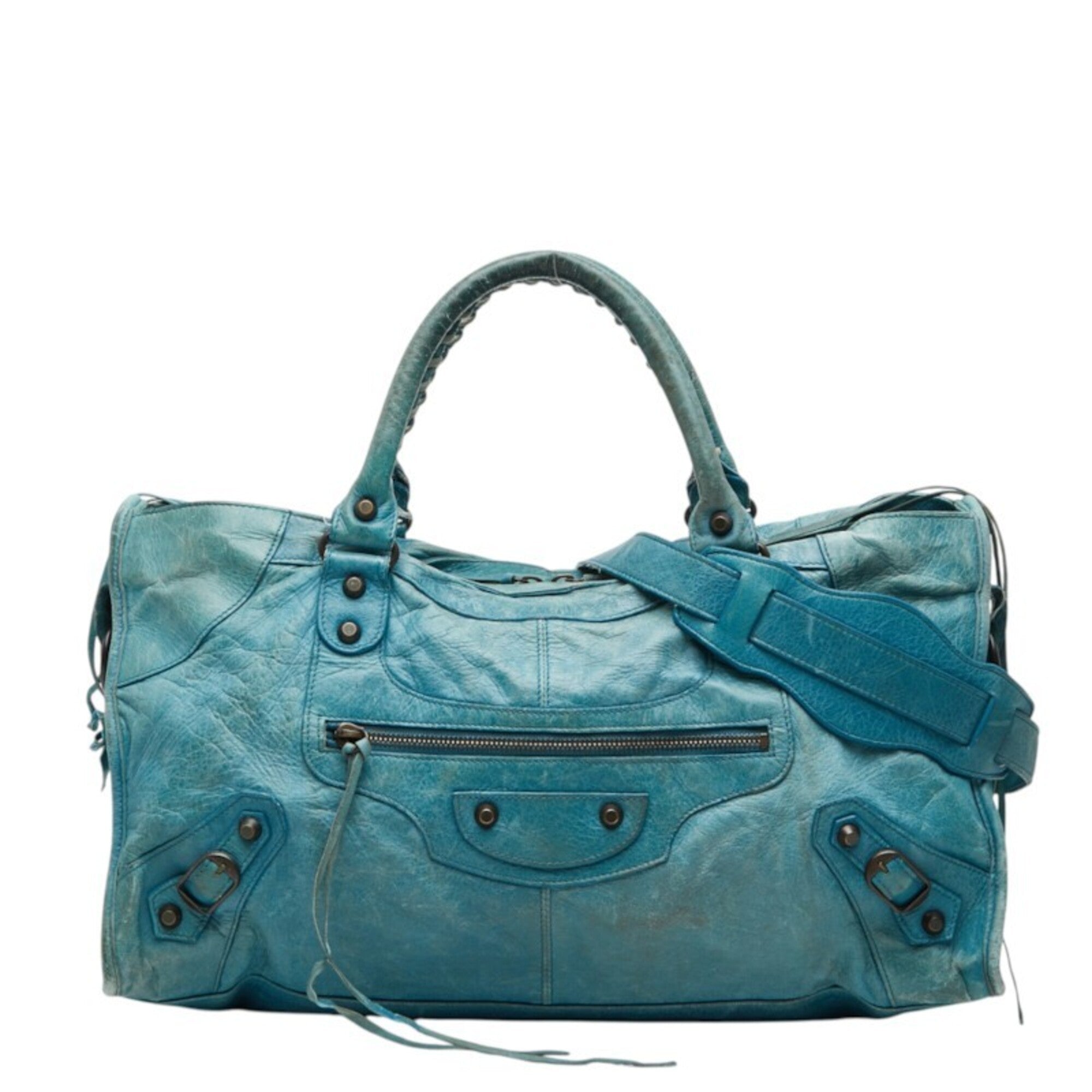Balenciaga Light Blue Leather Handbag Shoulder Bag (Pre-Owned)