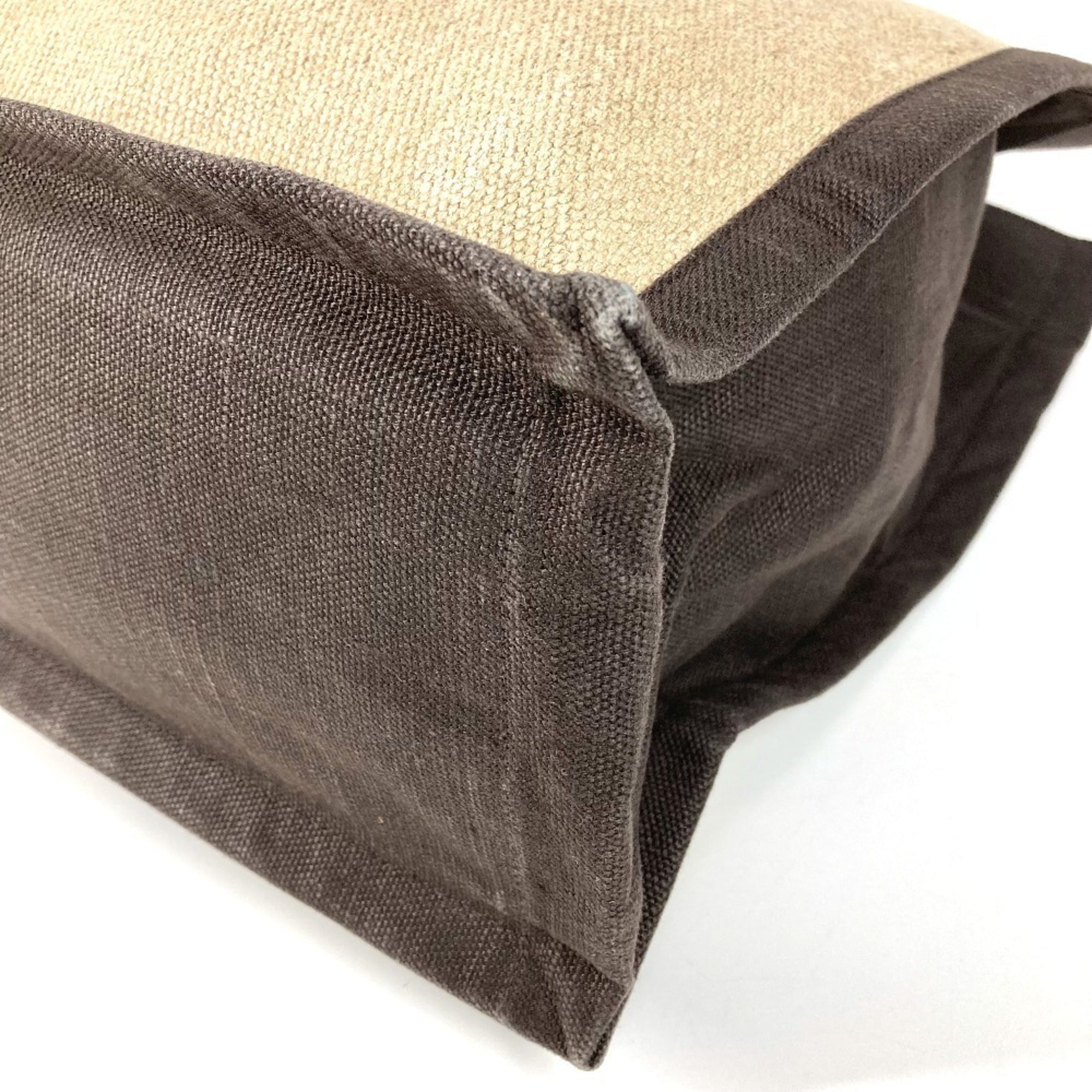 Yves Saint Laurent Beige Brown Linen Leather Handbag Shoulder Bag Tote Bag (Pre-Owned)