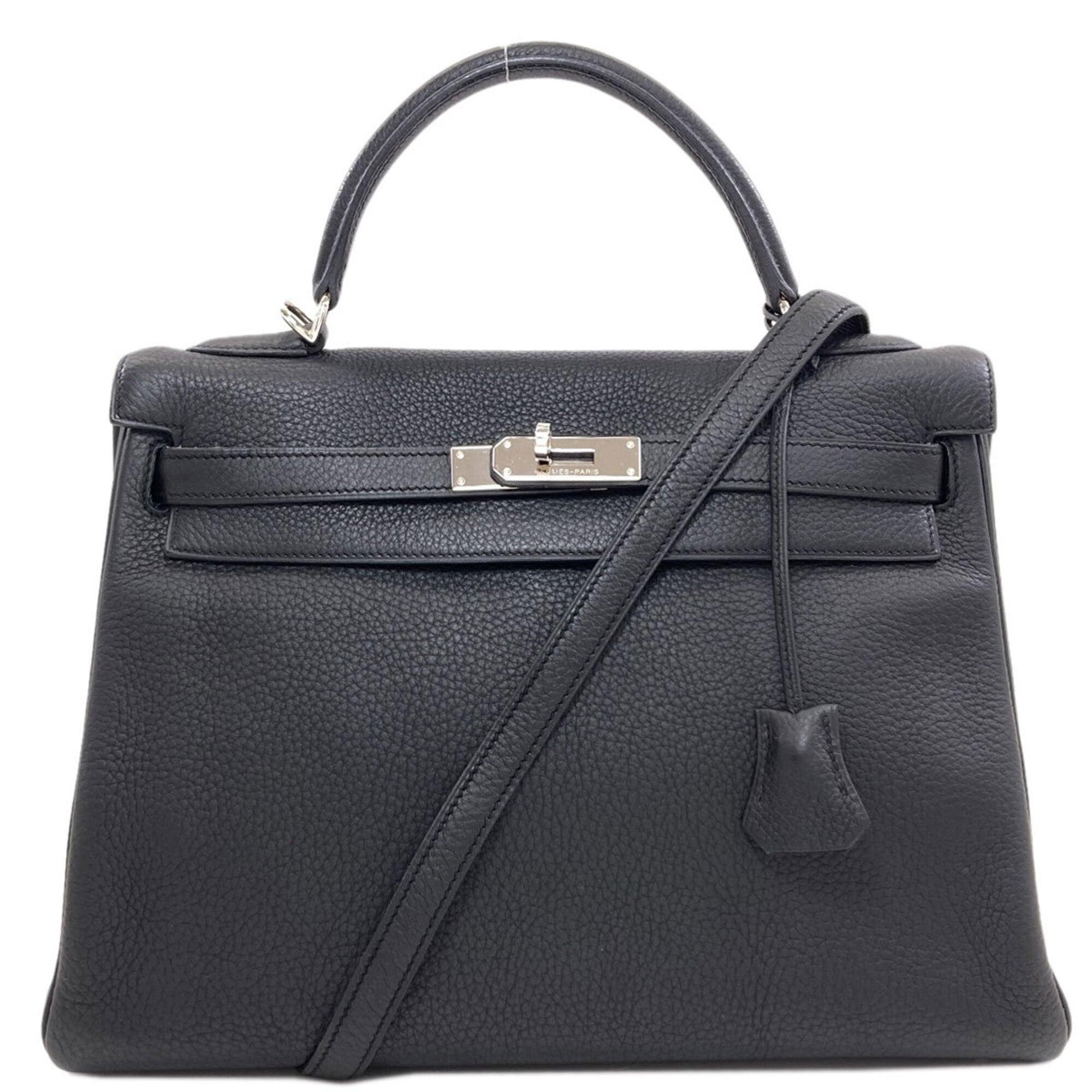 Hermes Kelly Black Taurillon Clemence Leather Handbag (Pre-Owned)