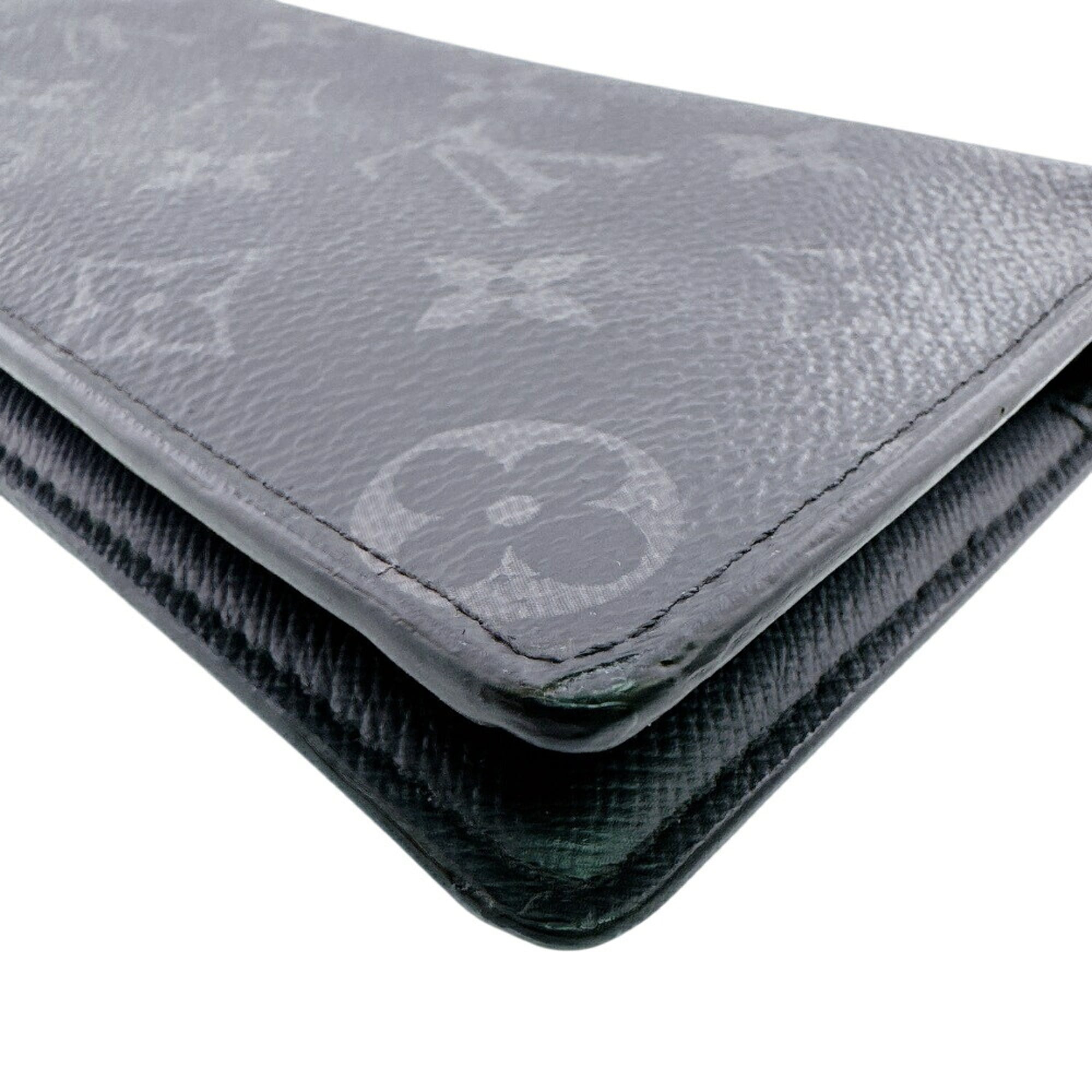 Louis Vuitton Monogram Eclipse Black Leather Long Wallet (Bi-Fold) (Pre-Owned)