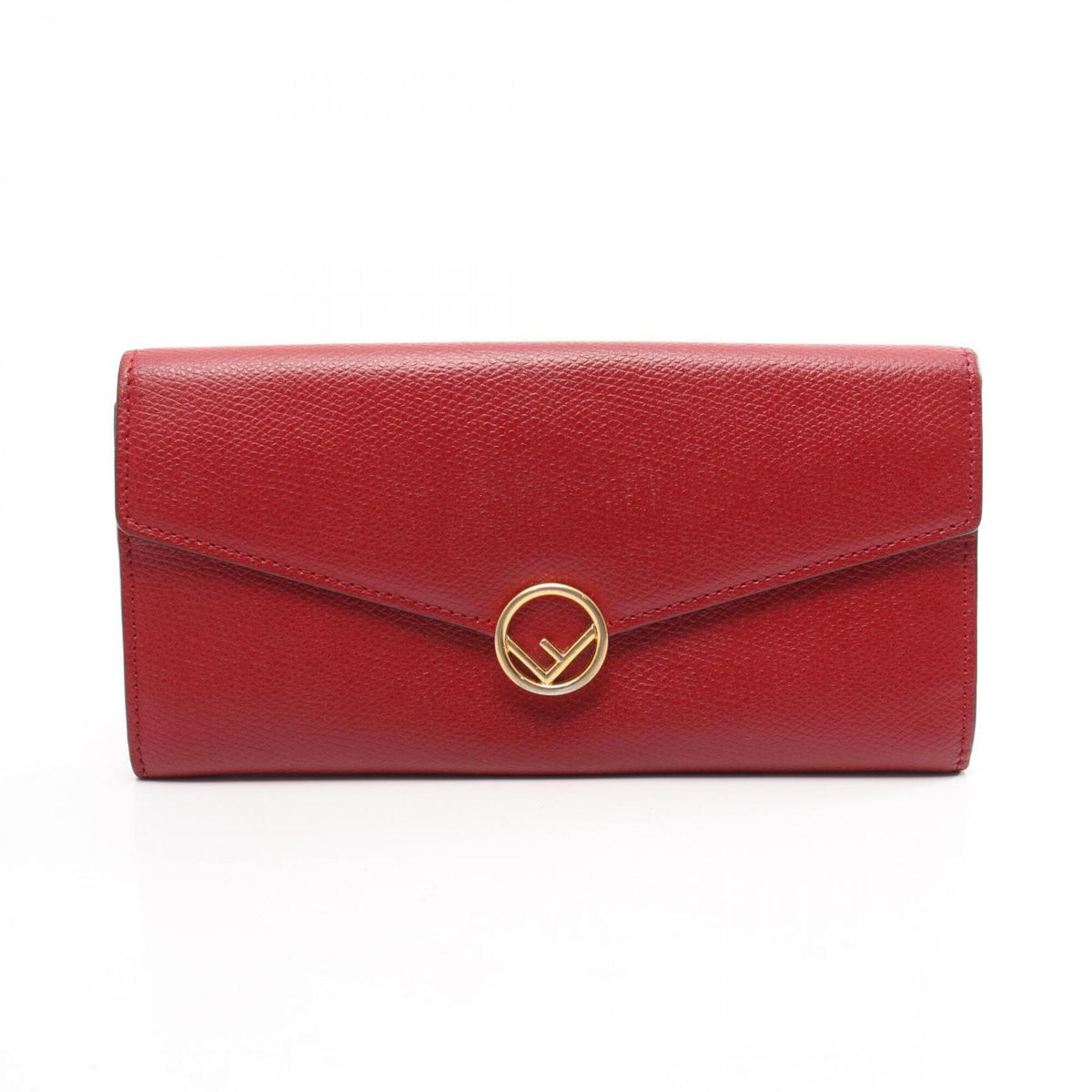 Fendi Red Color Leather Long Wallet (Bi-Fold) (Pre-Owned)