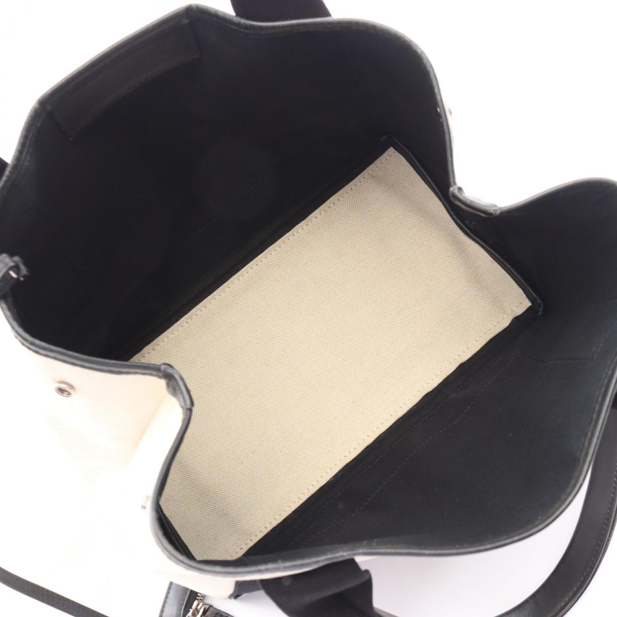 Balenciaga Black Ivory Canvas Leather Handbag Pouch Tote Bag (Pre-Owned)
