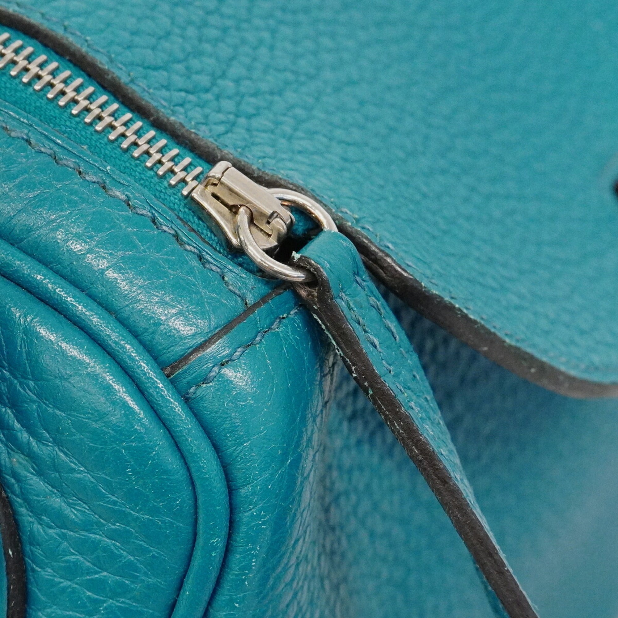 Hermes Turquoise Taurillon Clemence Leather Handbag (Pre-Owned)
