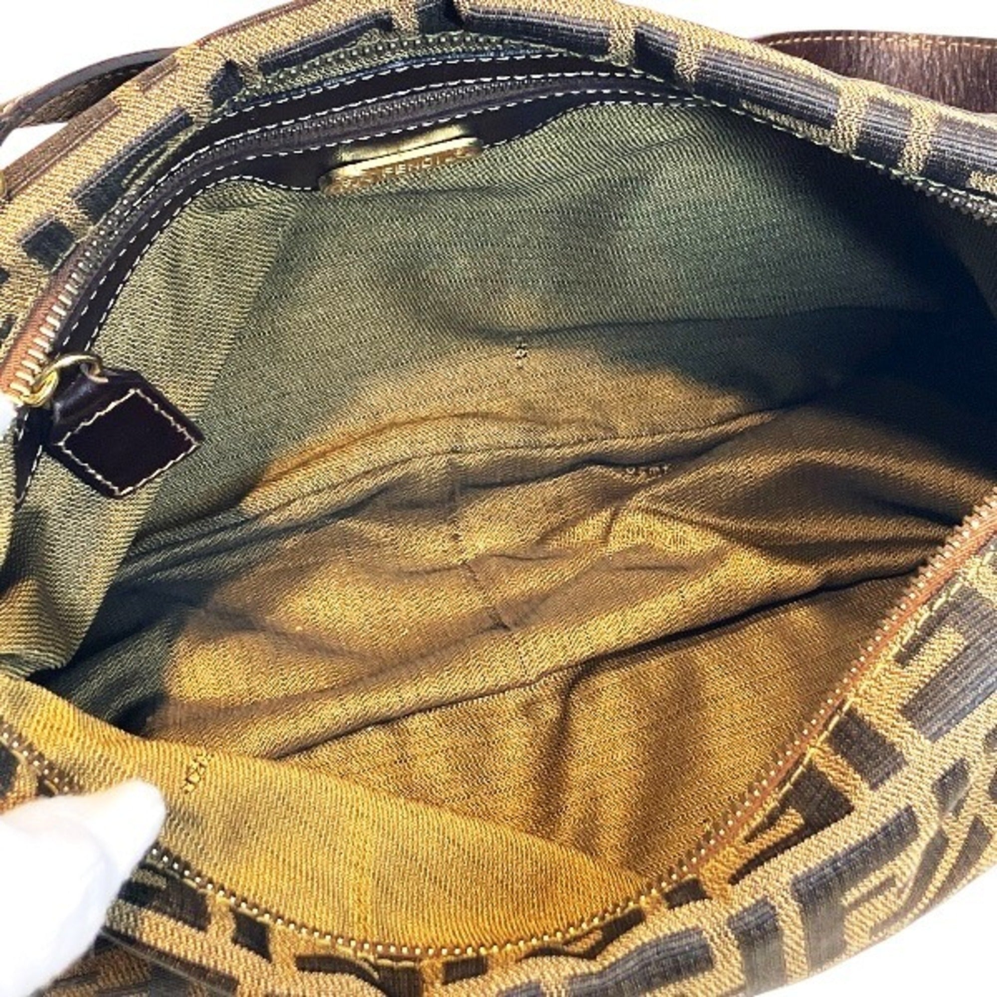 Fendi Zucca Brown Canvas Leather Handbag Shoulder Bag (Pre-Owned)