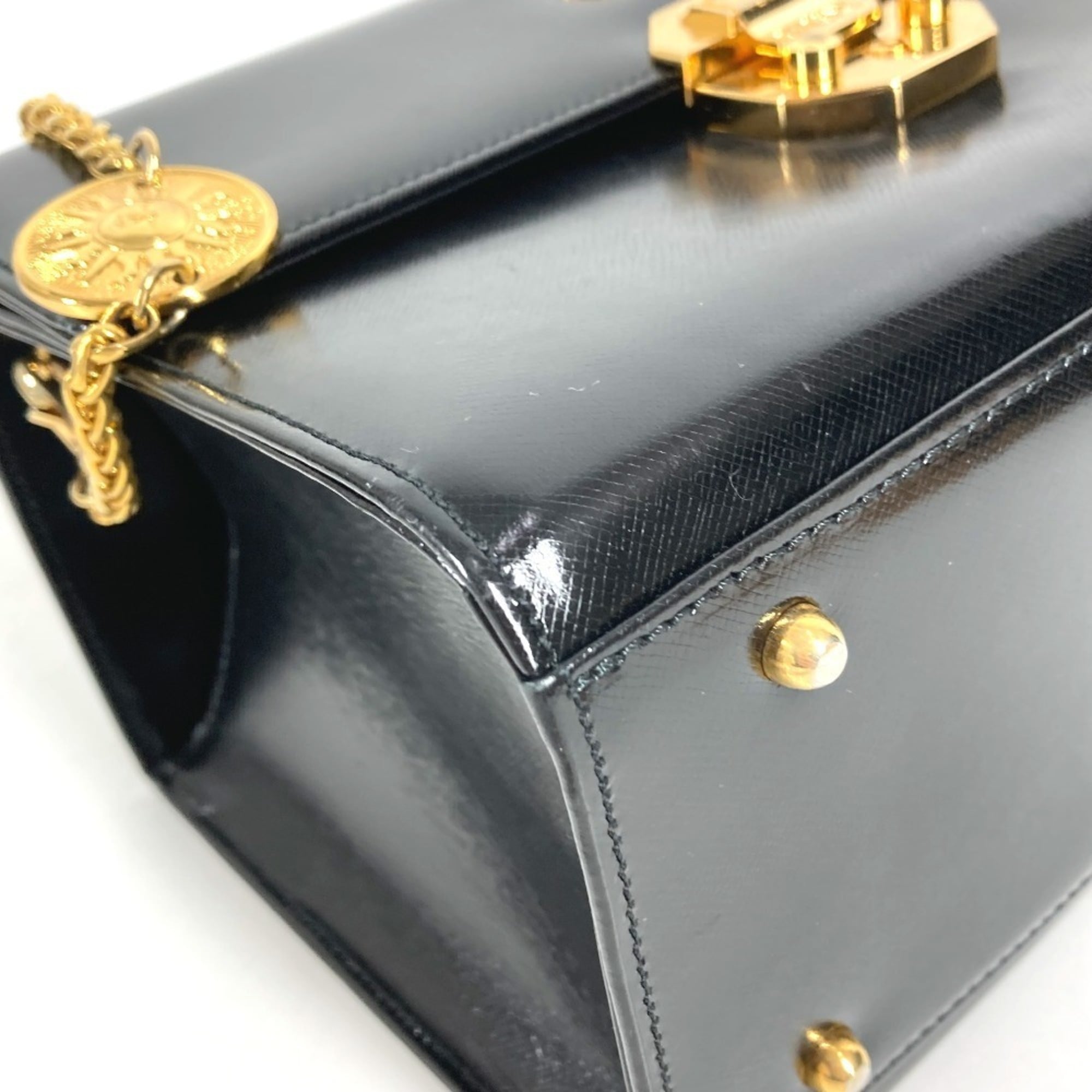 Versace Black Leather Handbag Vanity Bag (Pre-Owned)