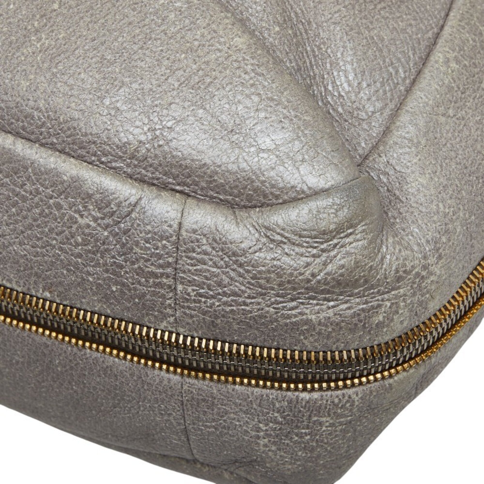Prada Silver Gray Leather Shoulder Bag Tote Bag (Pre-Owned)