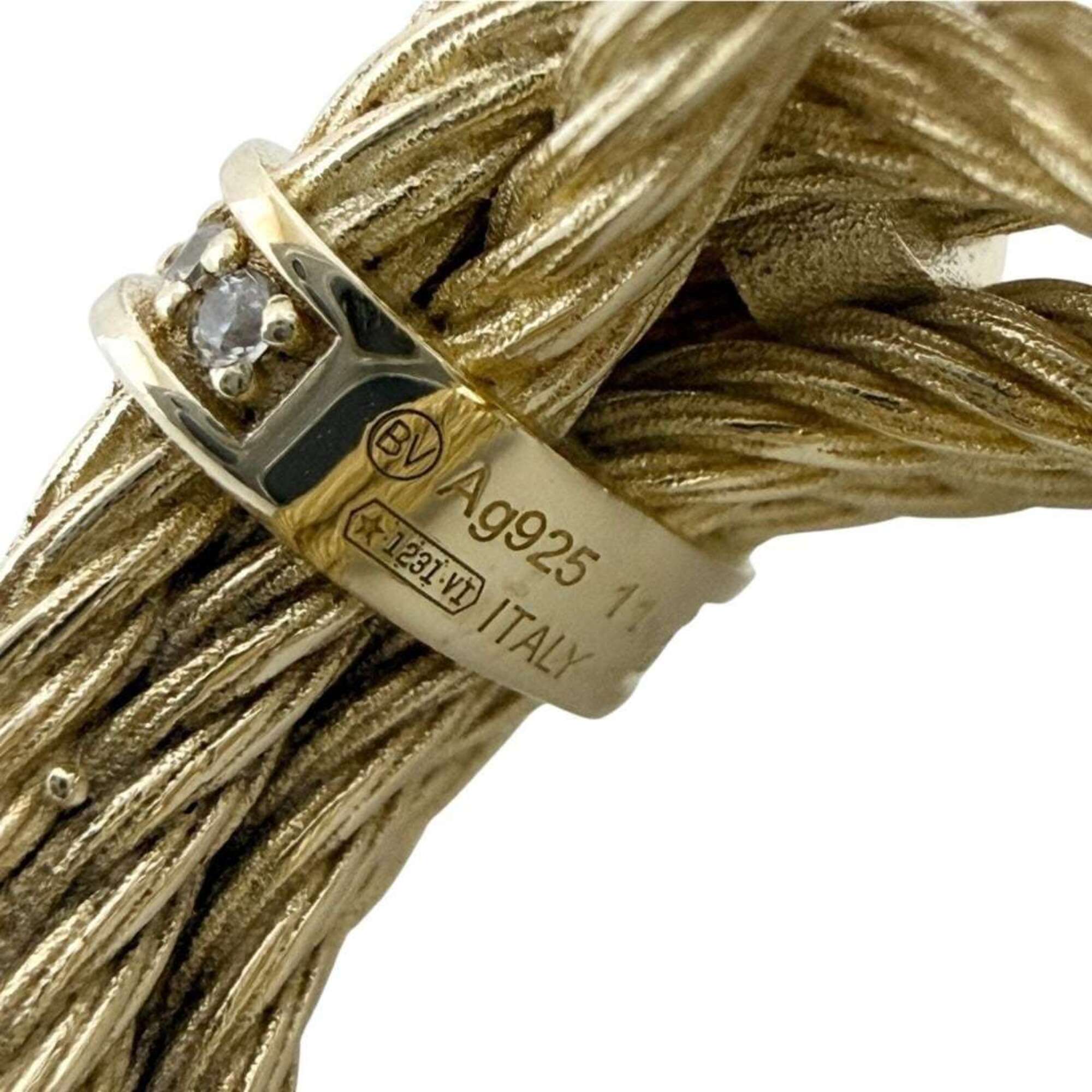 Bottega Veneta Rhinestone Silver 925 Band Ring (Pre-Owned)