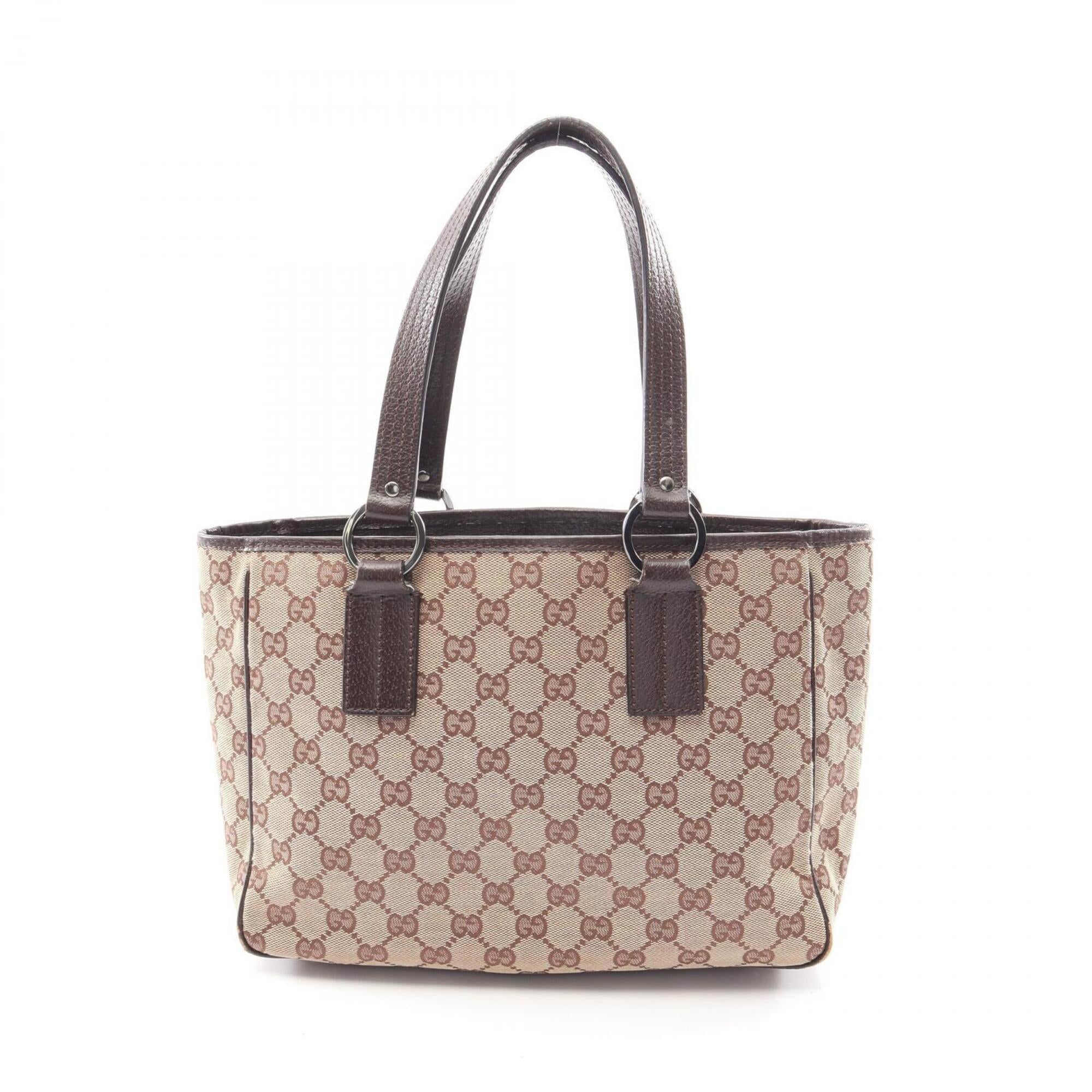Gucci Beige Brown Canvas Leather Handbag Tote Bag (Pre-Owned)