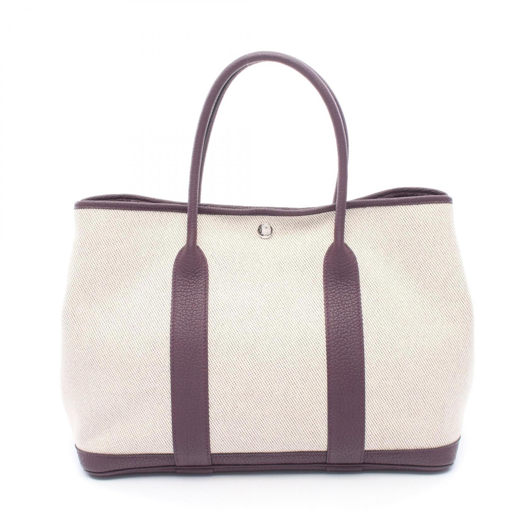 Hermes Beige Purple Canvas Leather Handbag Tote Bag (Pre-Owned)