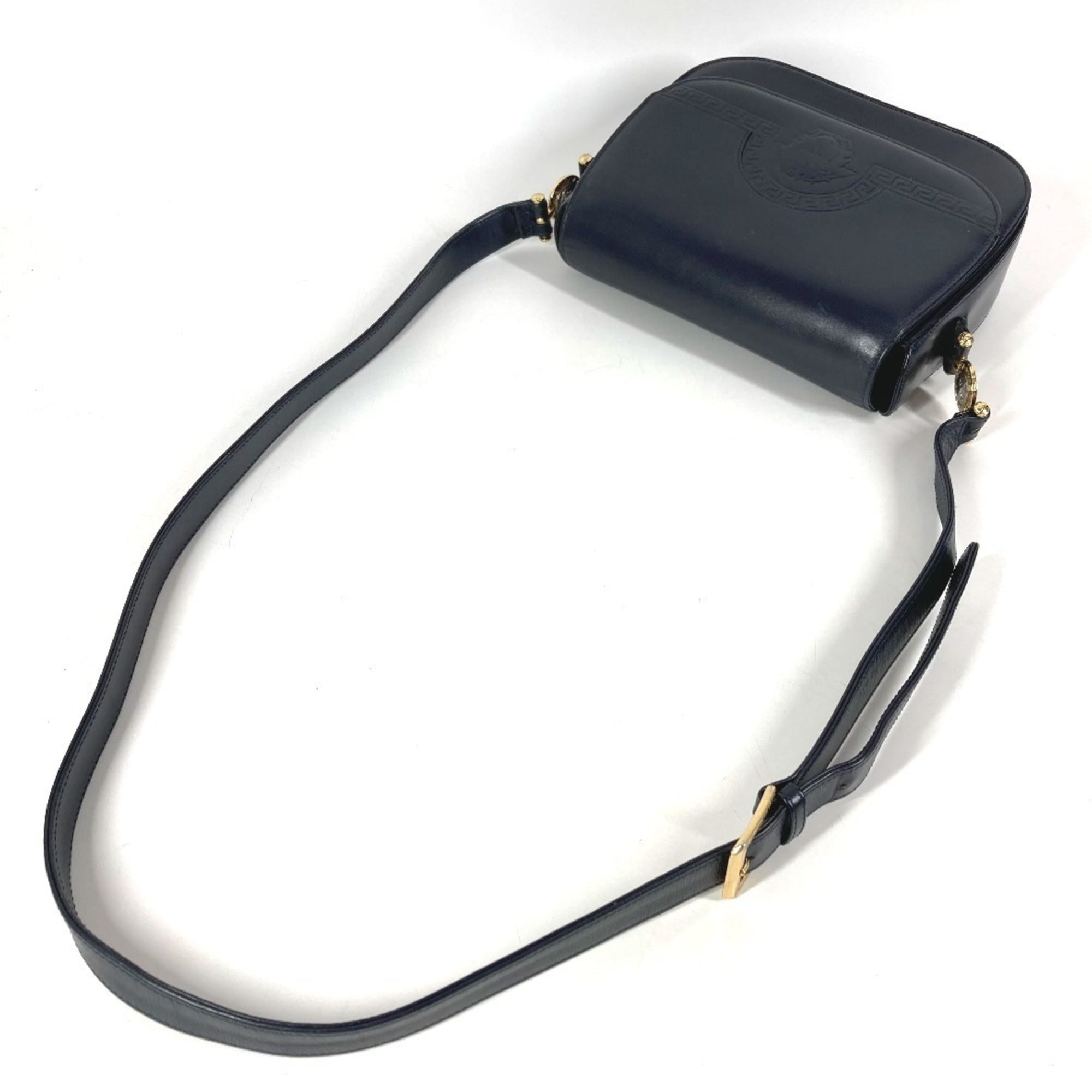 Versace Navy Leather Shoulder Bag (Pre-Owned)