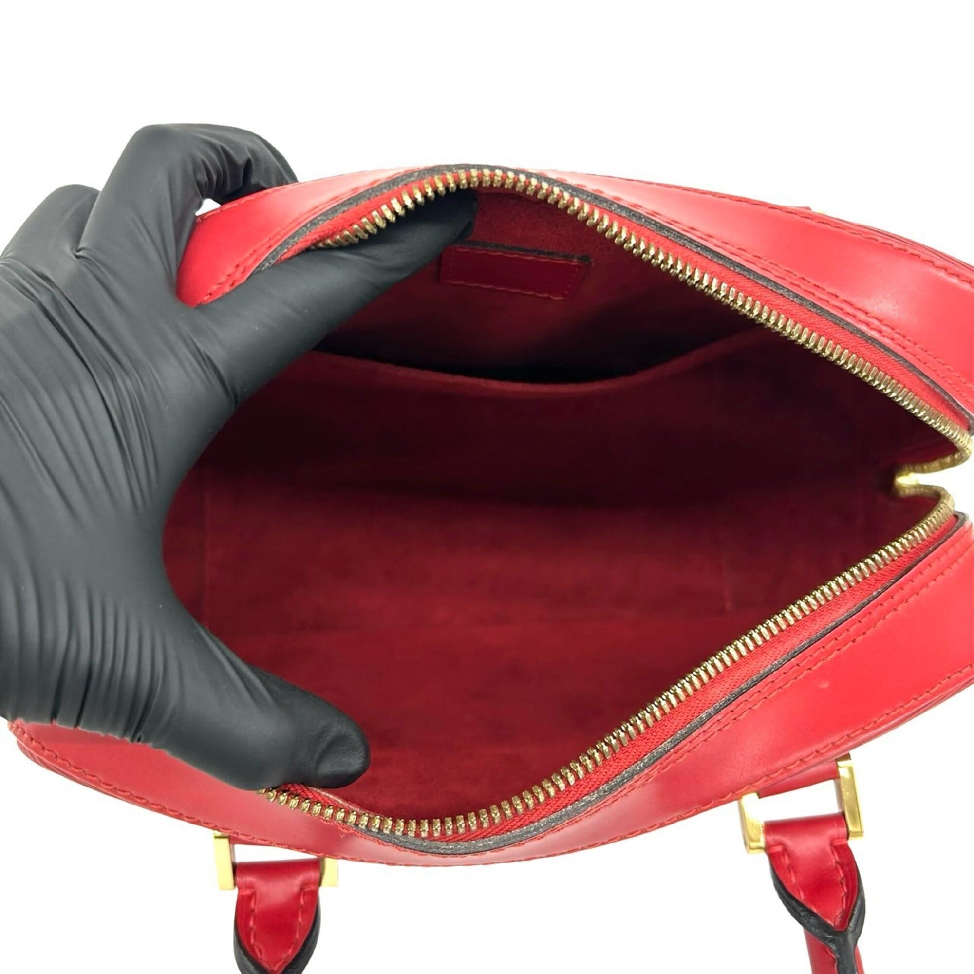 Louis Vuitton Red Color Leather Boston Bag Handbag (Pre-Owned)