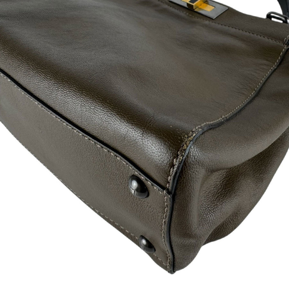 Fendi Khaki Brown Leather Handbag Shoulder Bag (Pre-Owned)