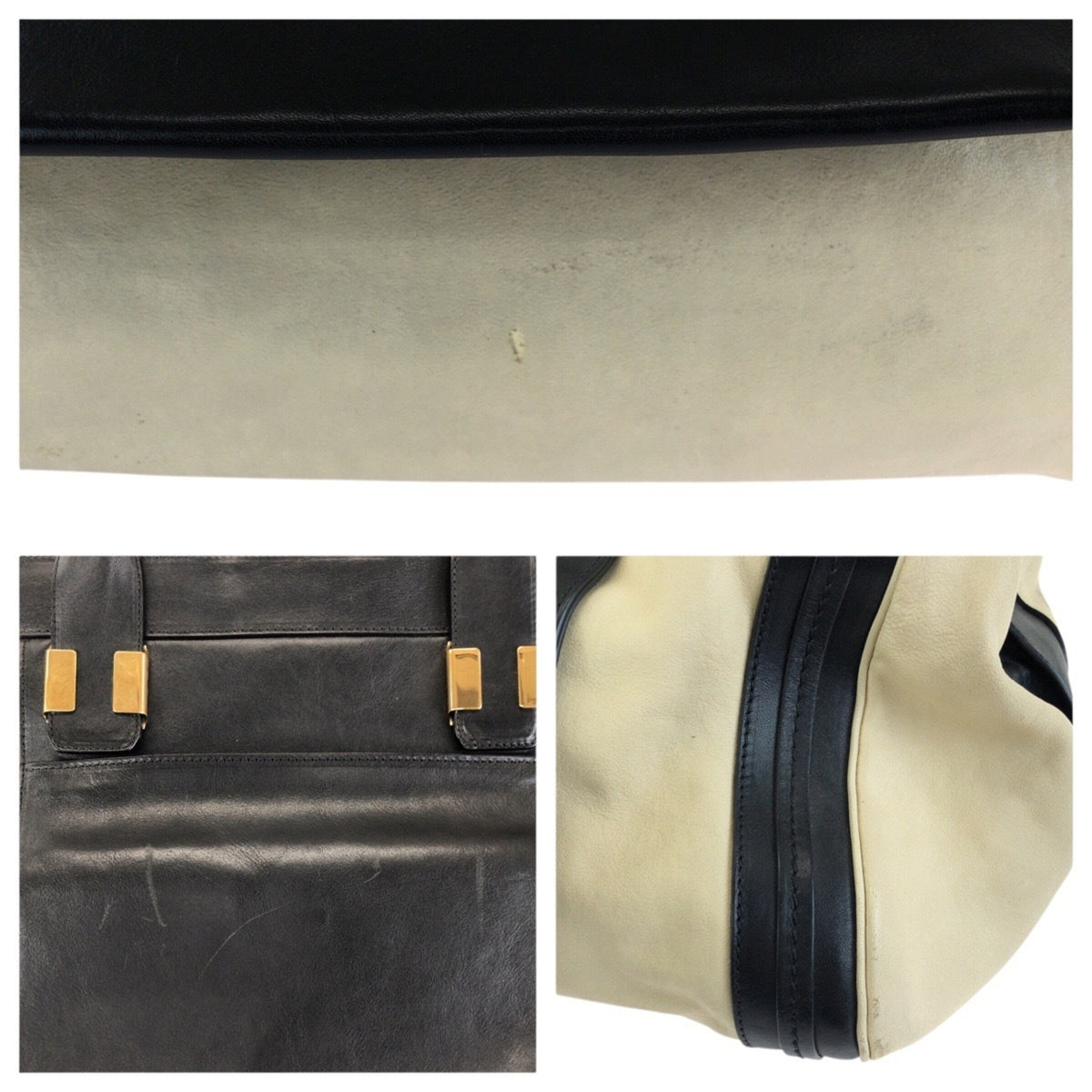 Chloé Beige Black Leather Handbag Tote Bag (Pre-Owned)