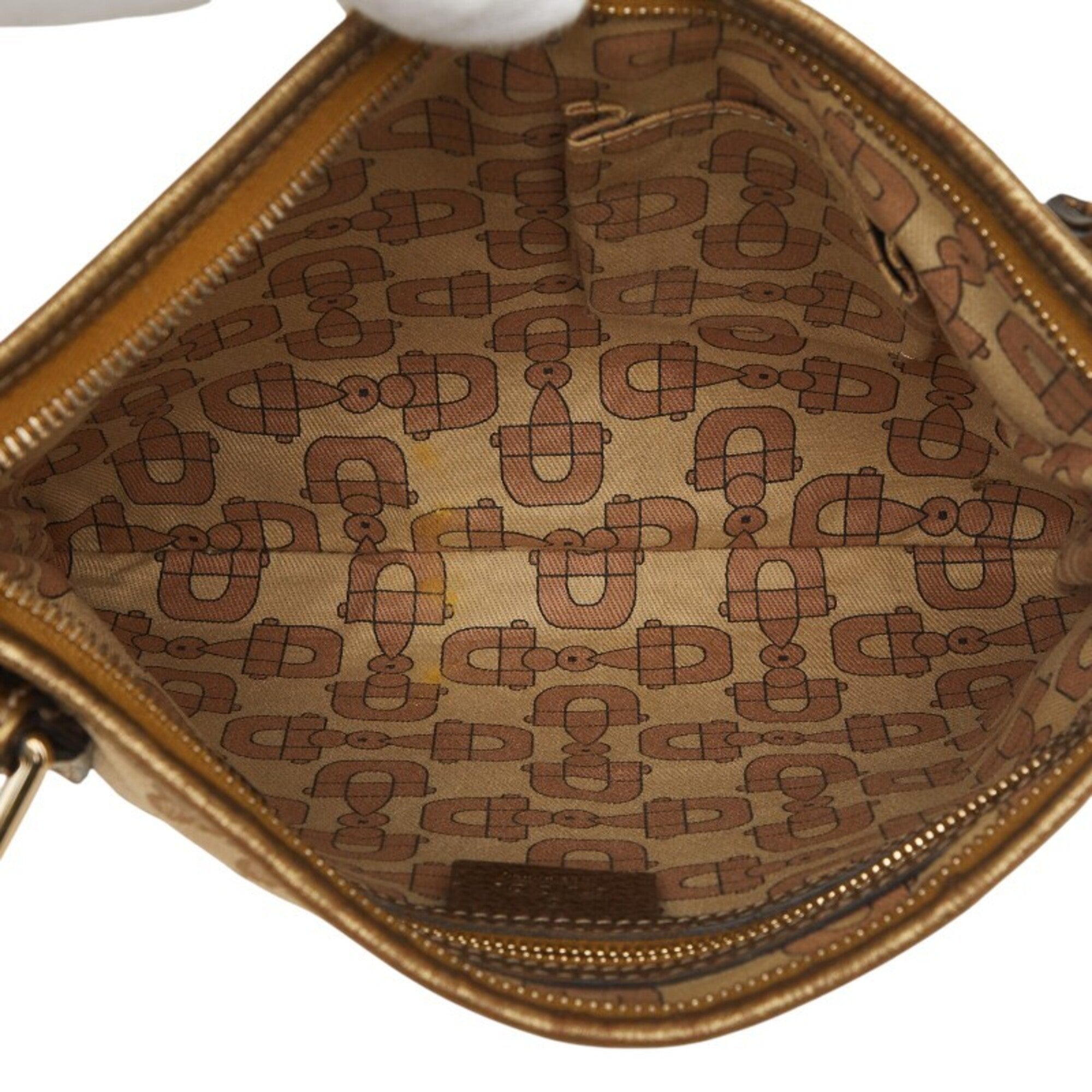 Gucci Beige Gold Pink Canvas Leather Shoulder Bag (Pre-Owned)