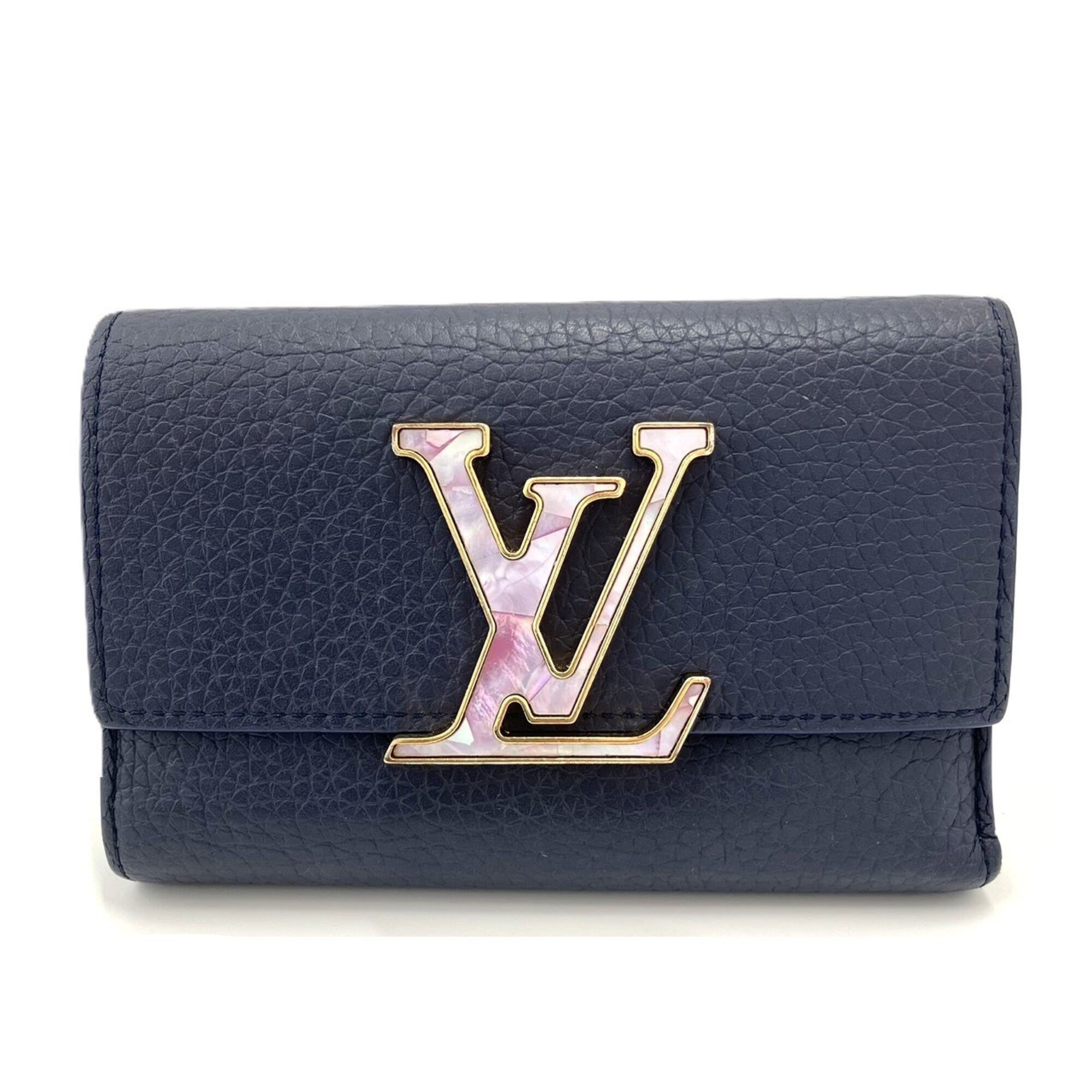 Louis Vuitton Navy Leather Wallet (Tri-Fold) (Pre-Owned)