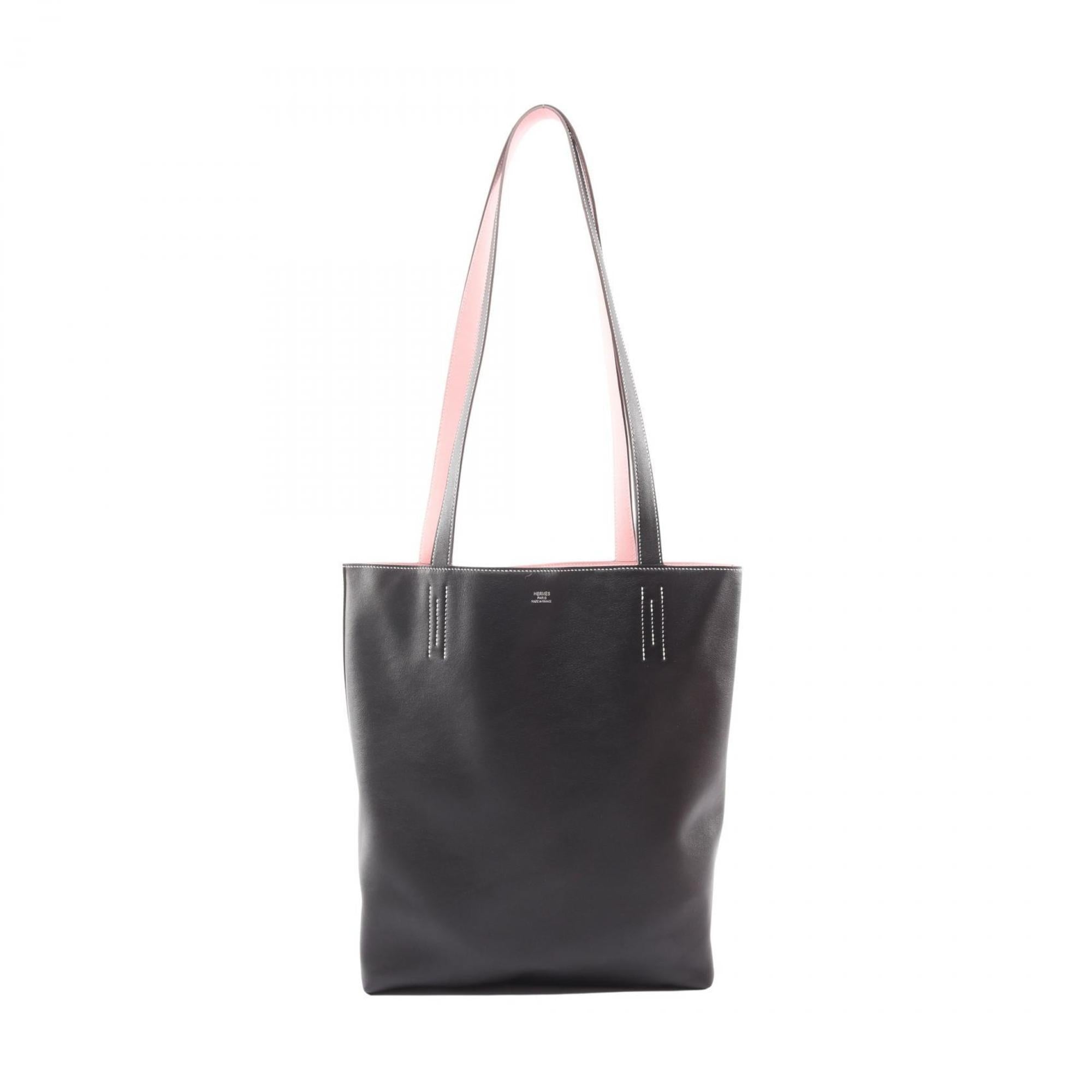 Hermes Black Ebene Pink Leather Tote Bag (Pre-Owned)
