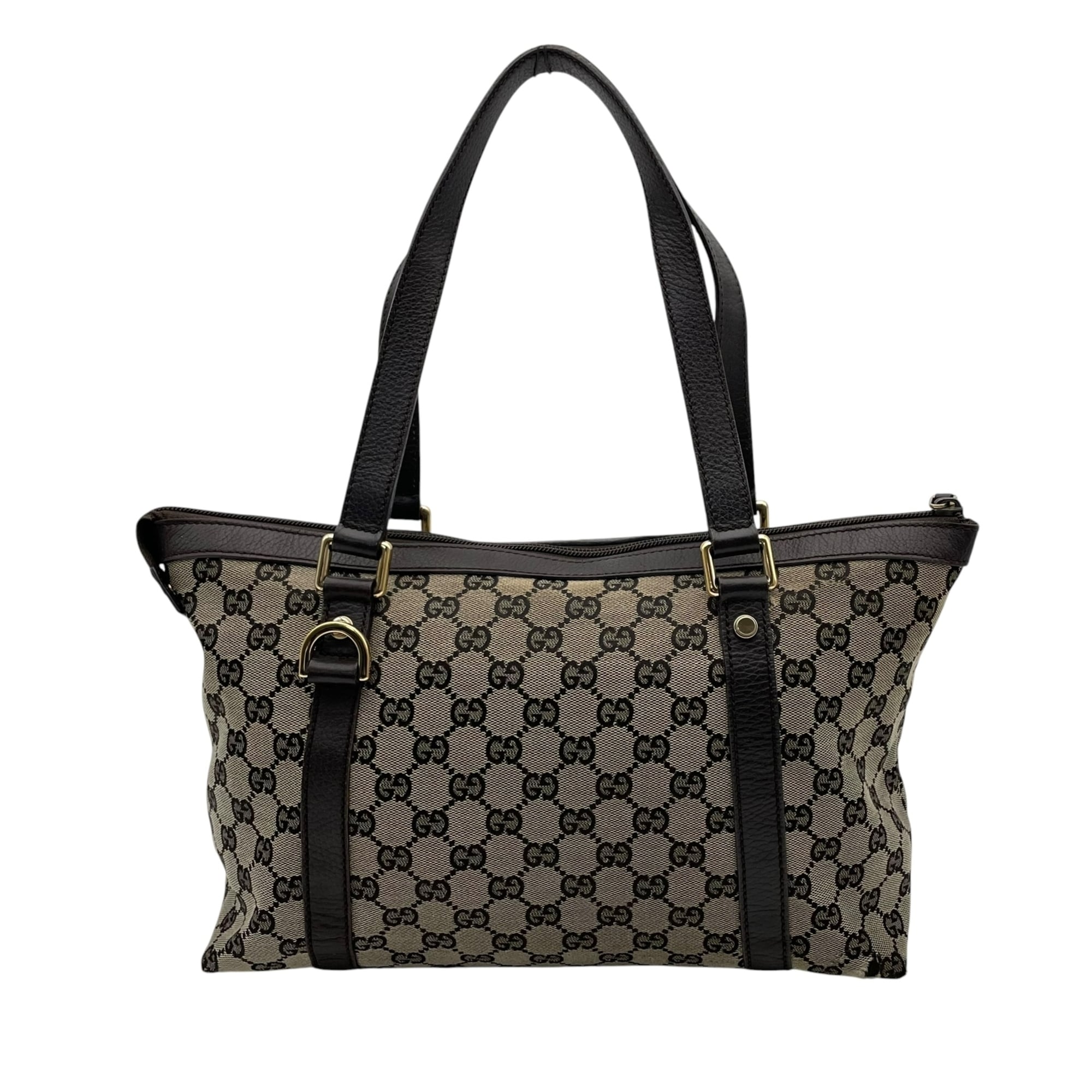 Gucci Dark Brown Gray Gg Canvas Leather Shoulder Bag Tote Bag (Pre-Owned)