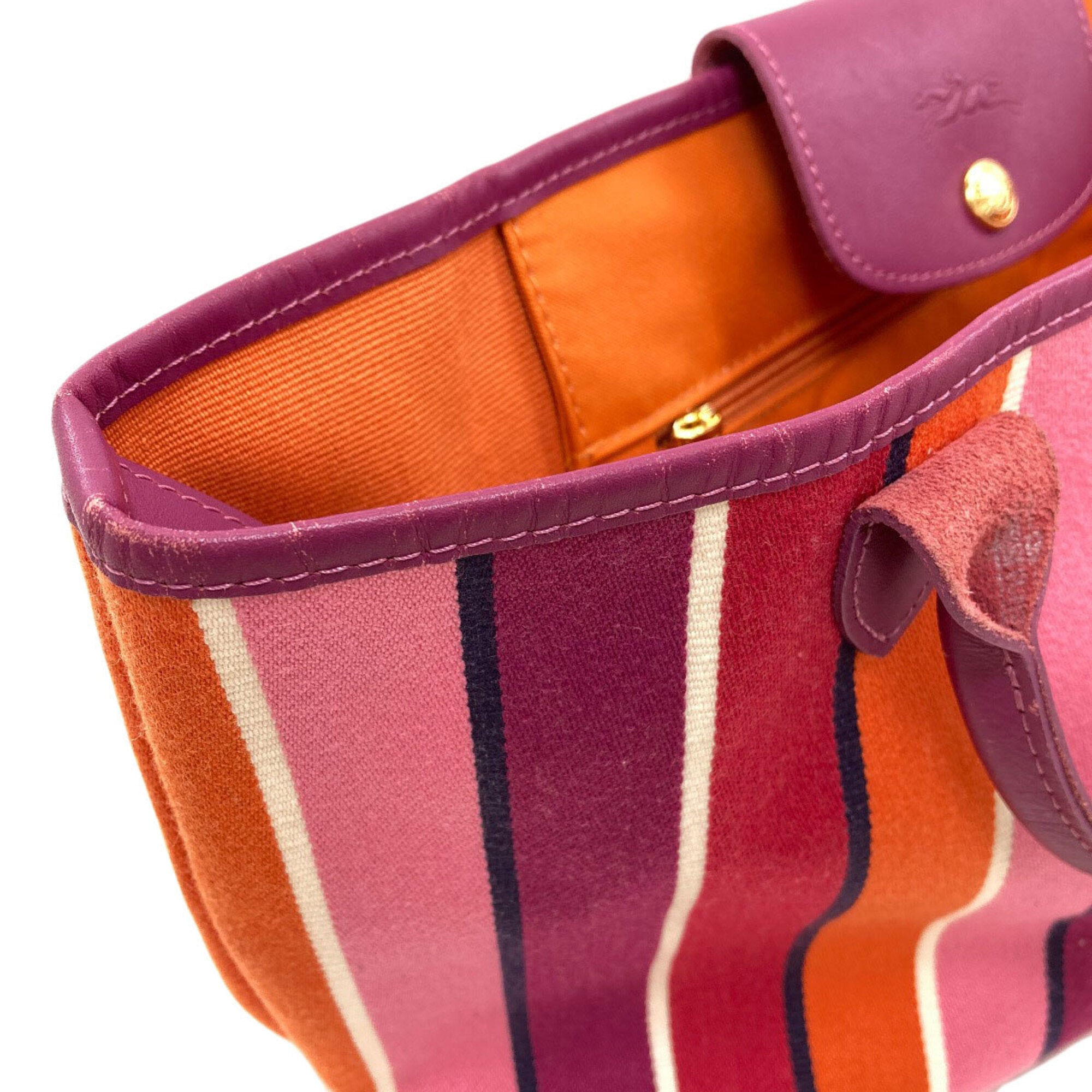 Longchamp Orange Pink Purple Canvas Tote Bag (Pre-Owned)