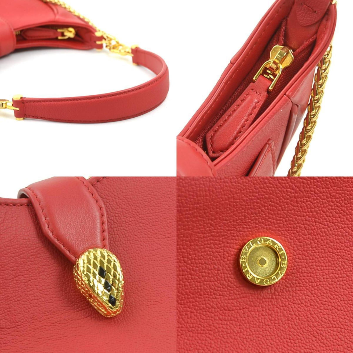Bvlgari Red Color Leather Handbag Shoulder Bag (Pre-Owned)