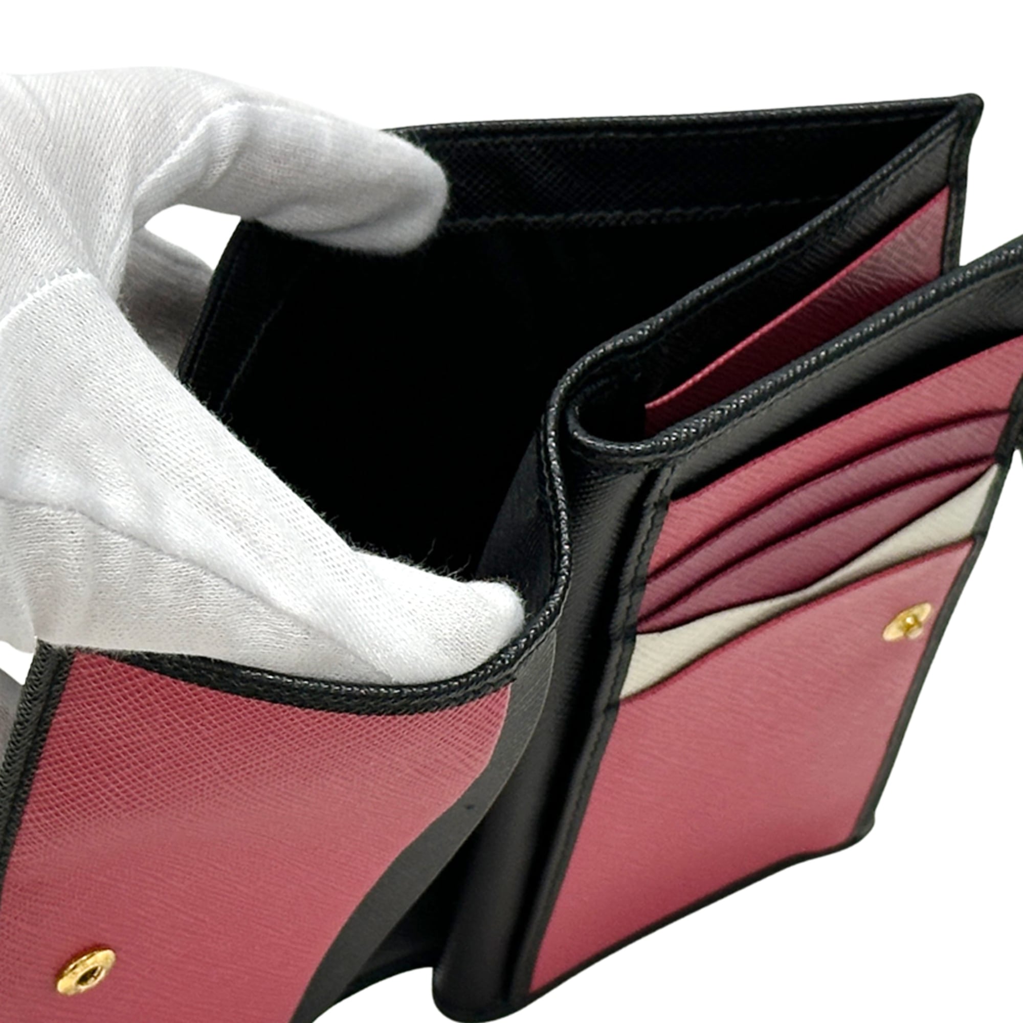 Prada Black Pink Saffiano Long Wallet (Bi-Fold) (Pre-Owned)