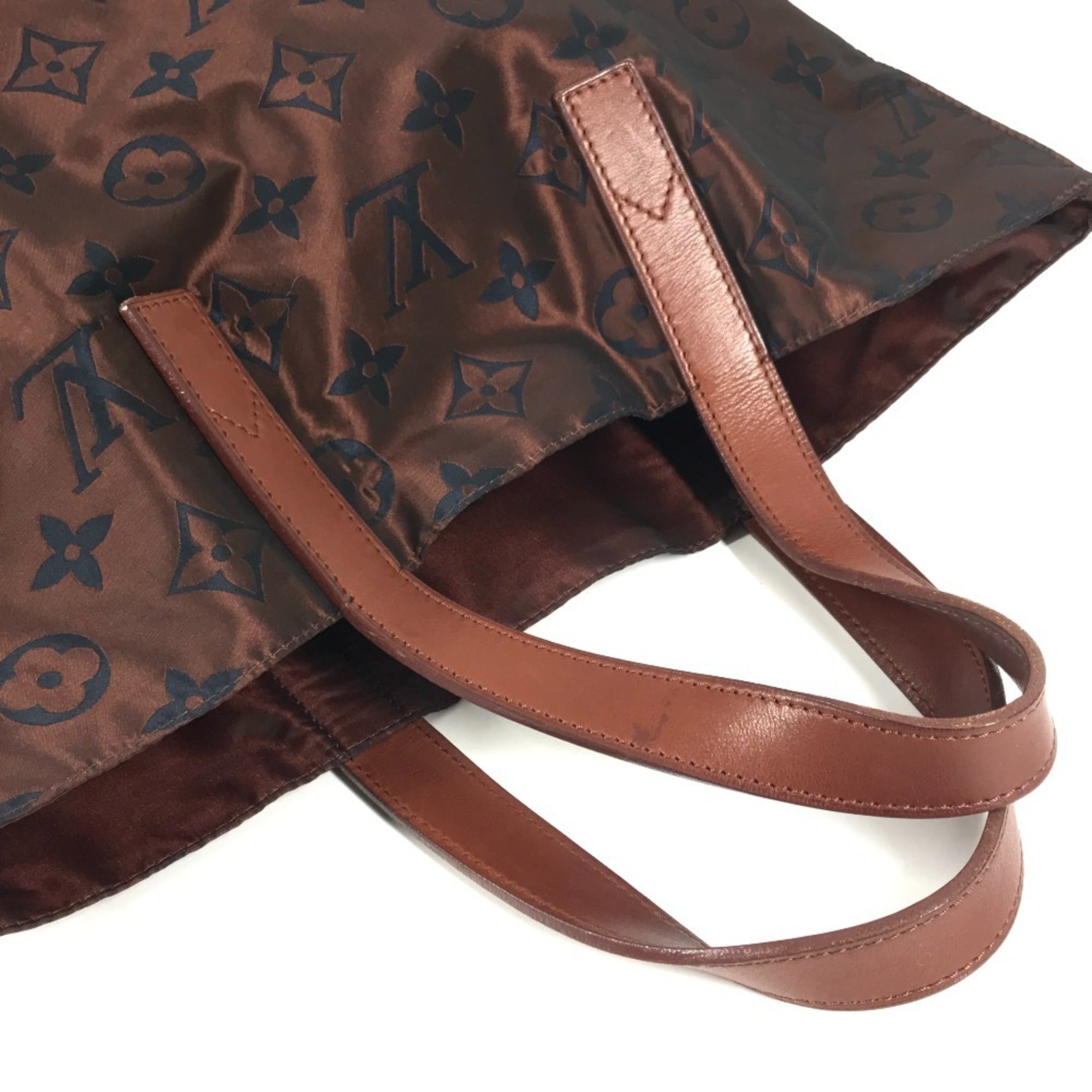 Louis Vuitton Brown Leather Nylon Shoulder Bag Tote Bag (Pre-Owned)