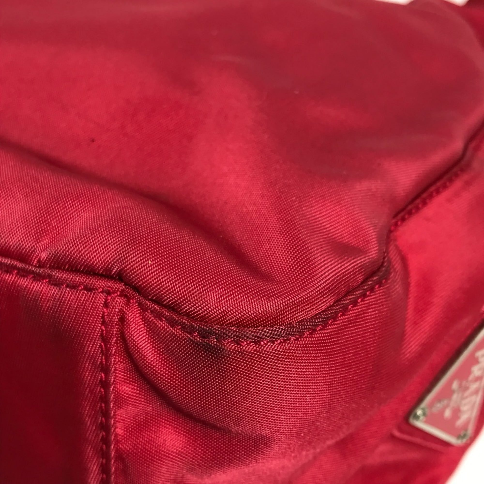 Prada Red Color Nylon Handbag Shoulder Bag (Pre-Owned)
