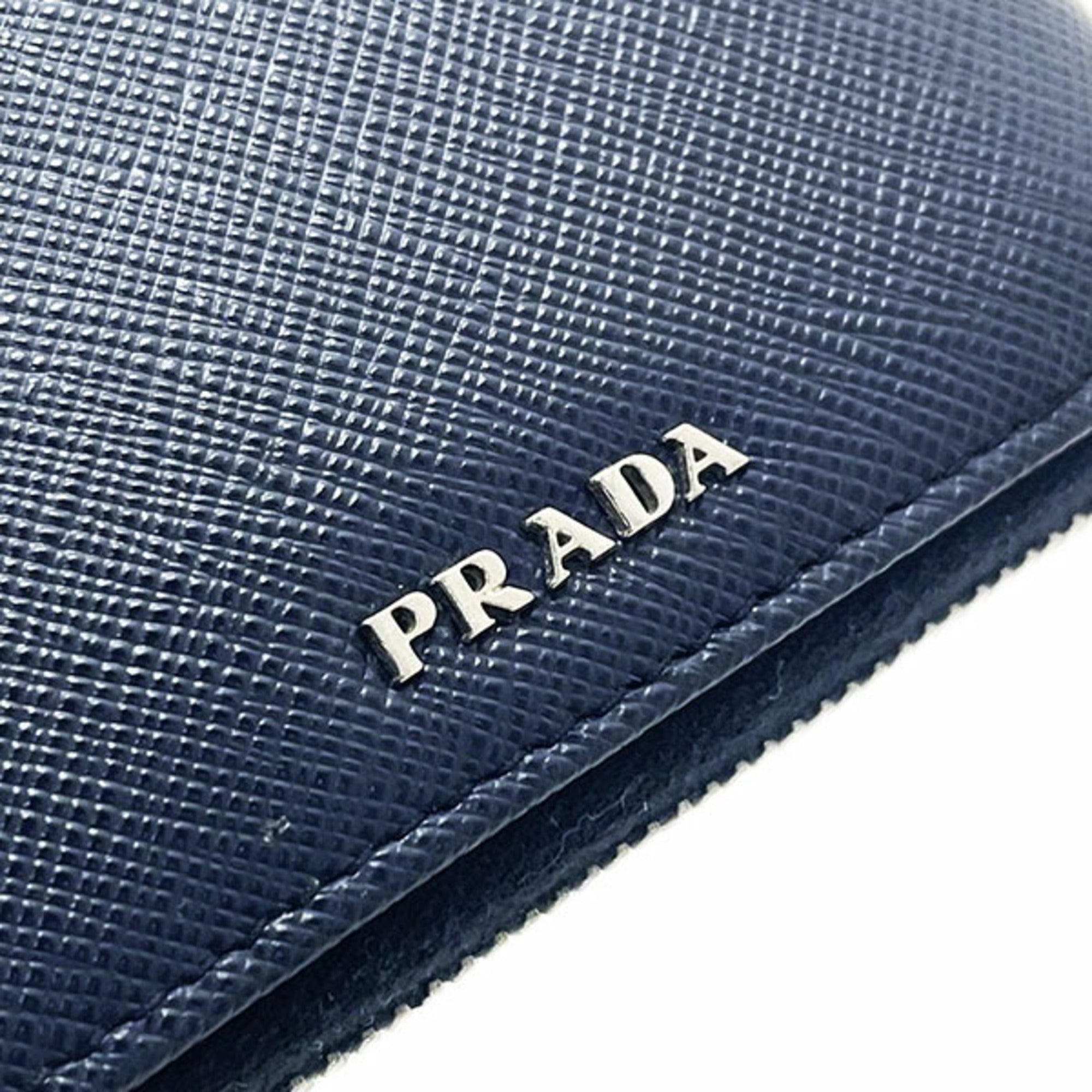 Prada Navy Leather Long Wallet (Bi-Fold) (Pre-Owned)