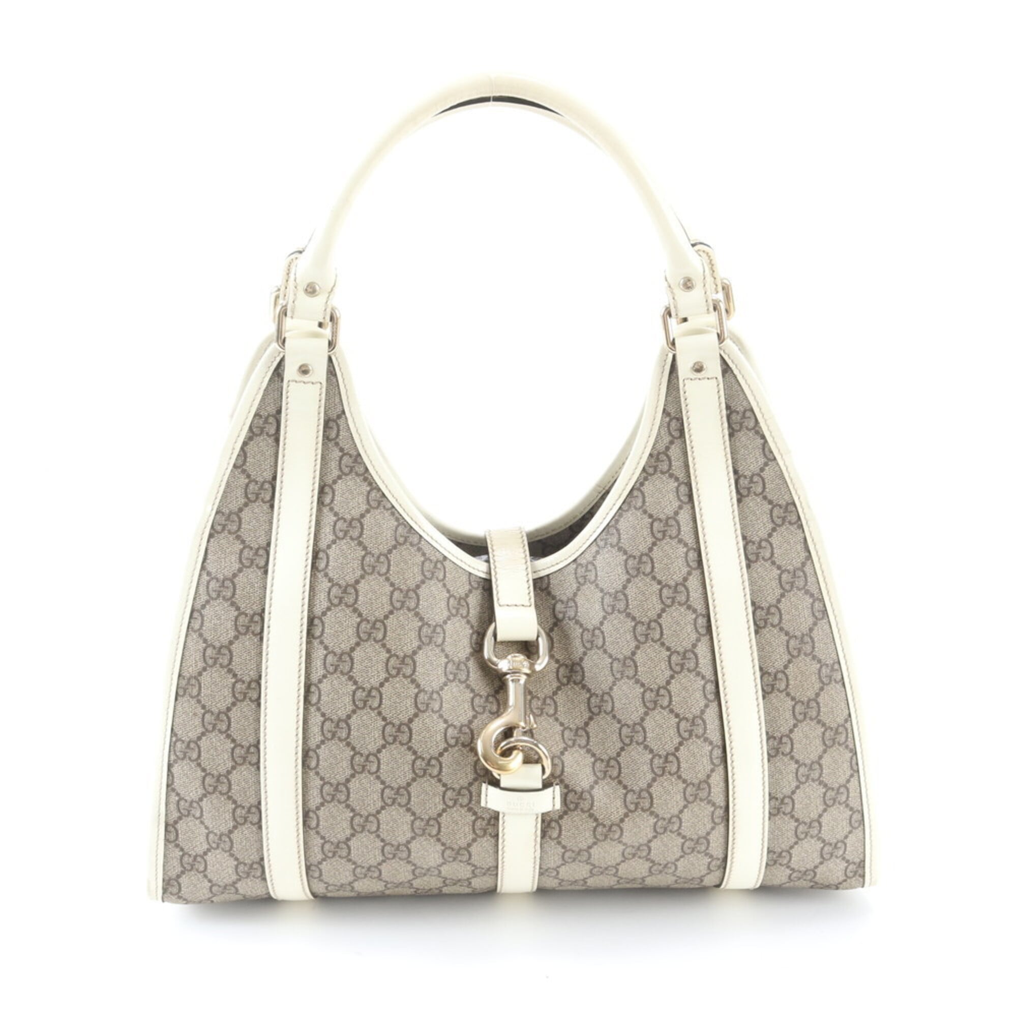 Gucci Brown Ivory Leather Coated Canvas Handbag Shoulder Bag Tote Bag (Pre-Owned)