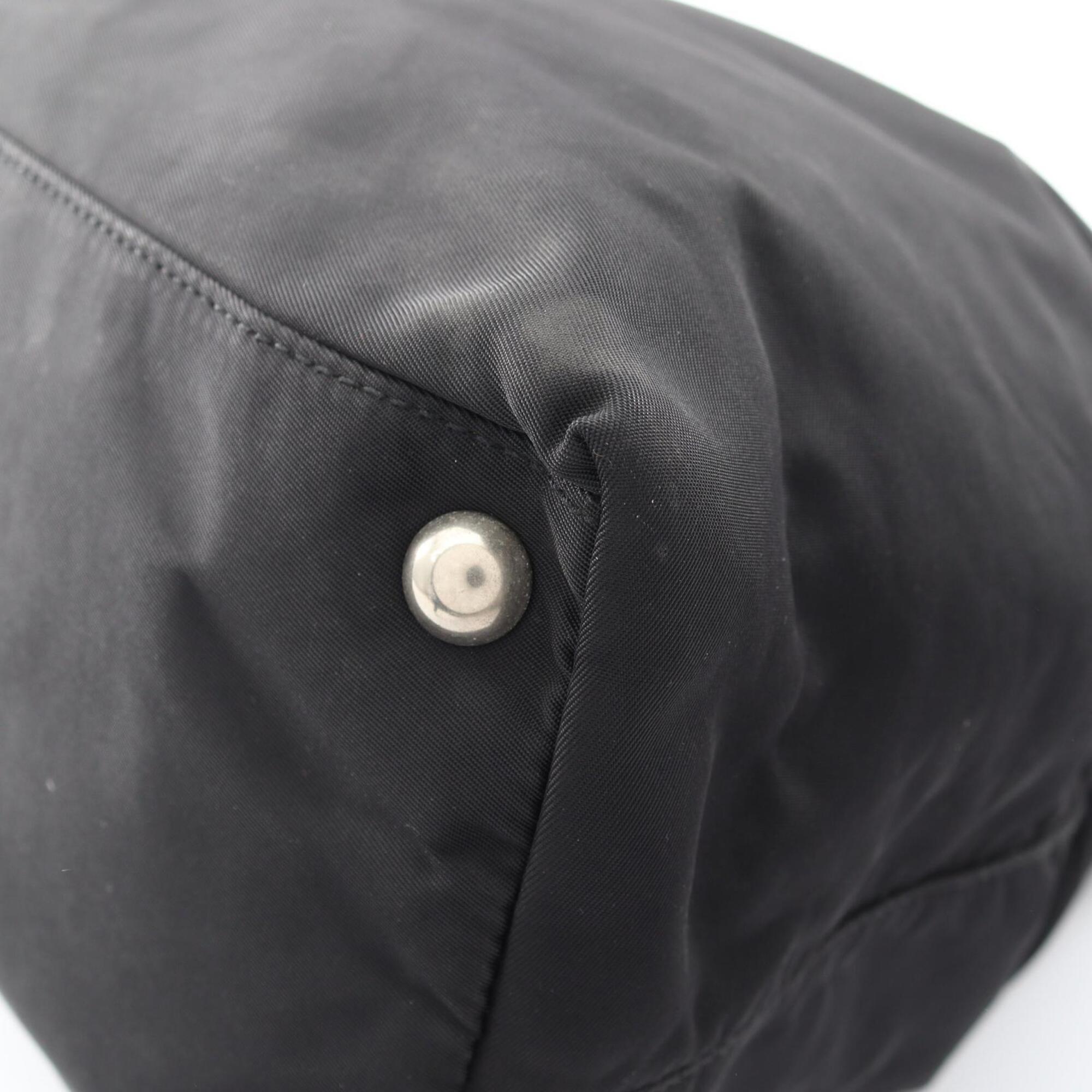 Prada Black Nylon Leather Handbag Tote Bag (Pre-Owned)