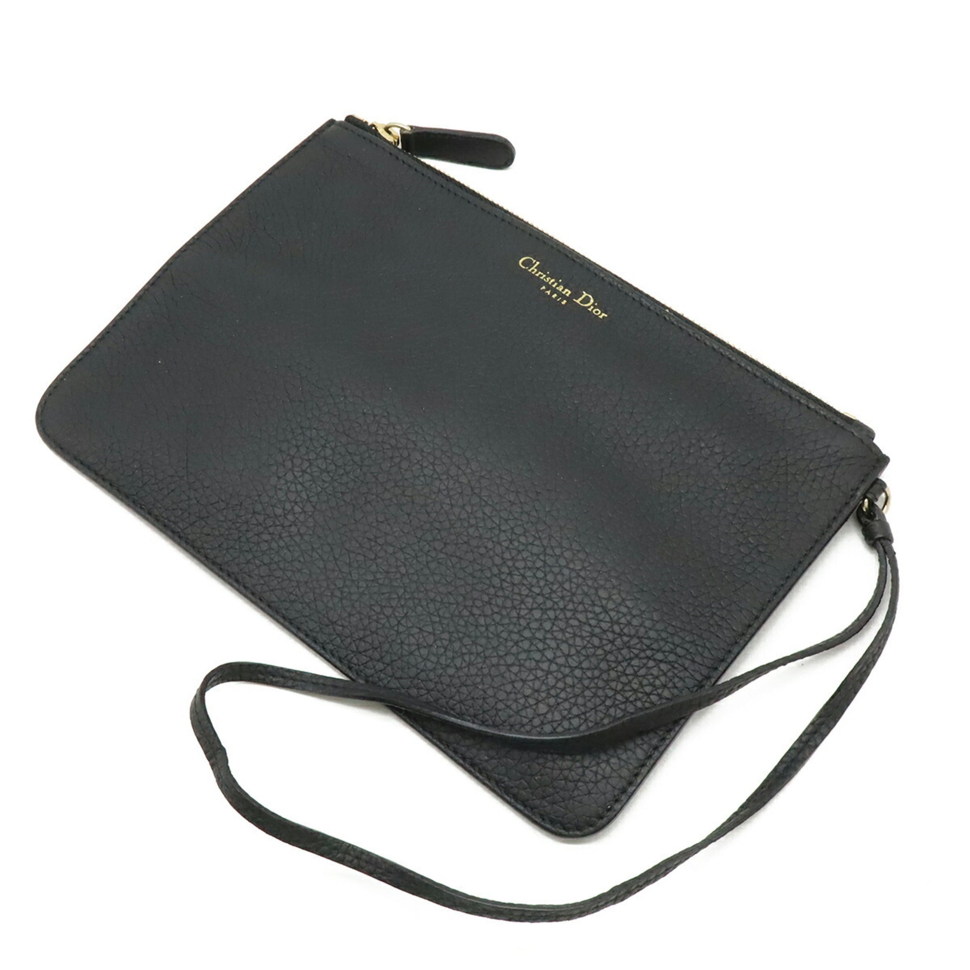 Christian Dior Black White Leather Handbag Pouch Shoulder Bag (Pre-Owned)