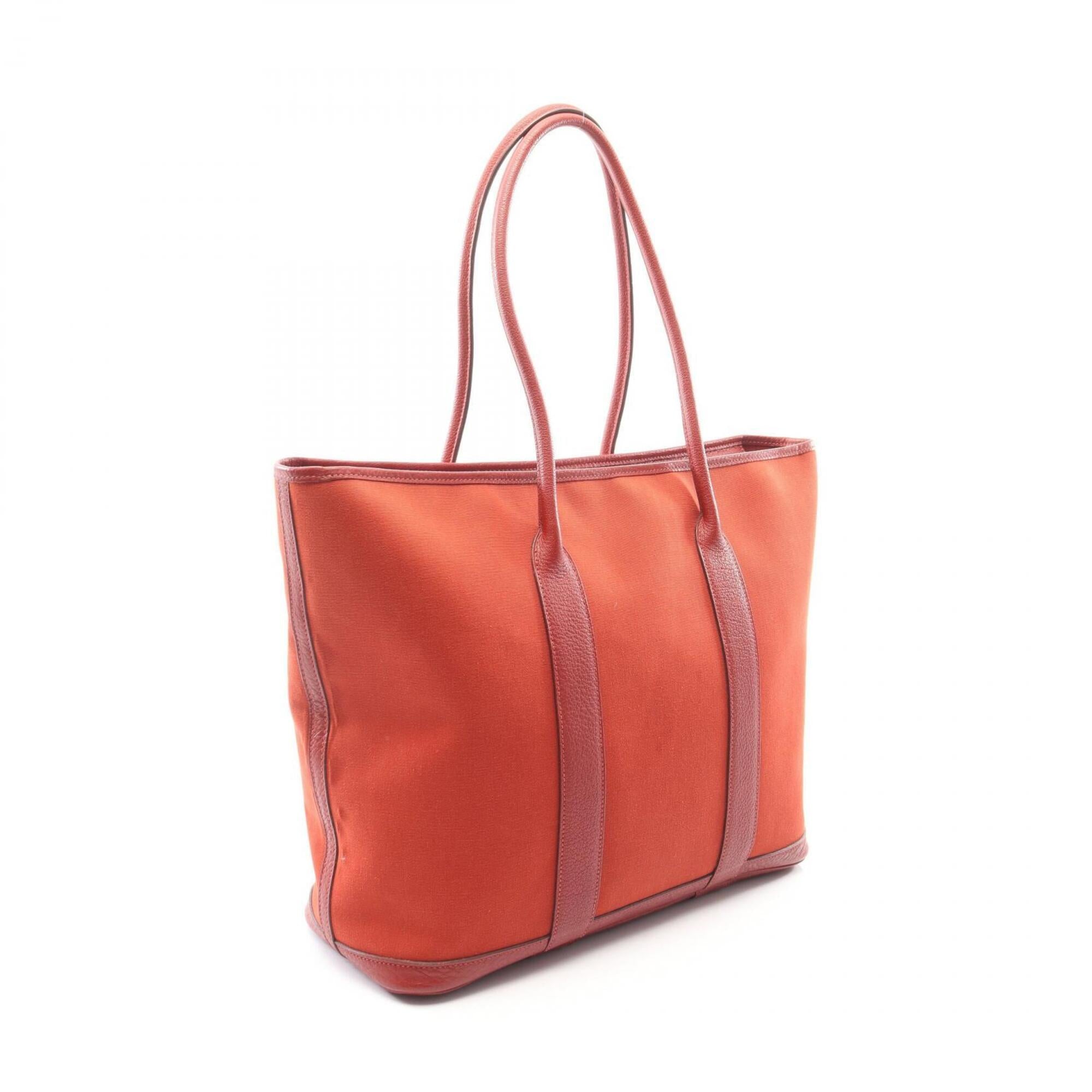 Hermes Bordeaux Rouge Garance Negonda Leather Toile Officier Handbag Tote Bag (Pre-Owned)