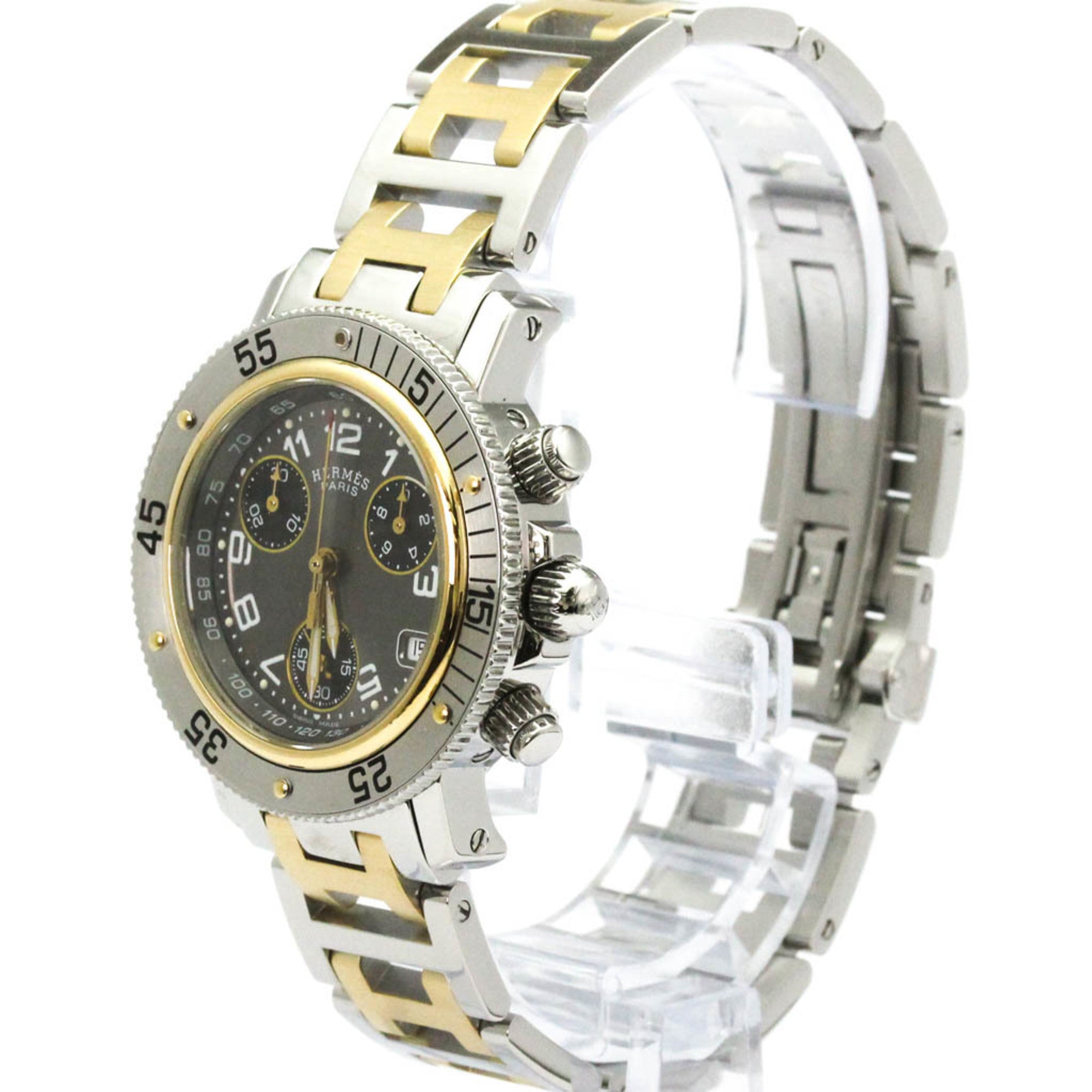 Hermes Clipper Chronograph Quartz Watch Stainless Steel Watch (Pre-Owned)