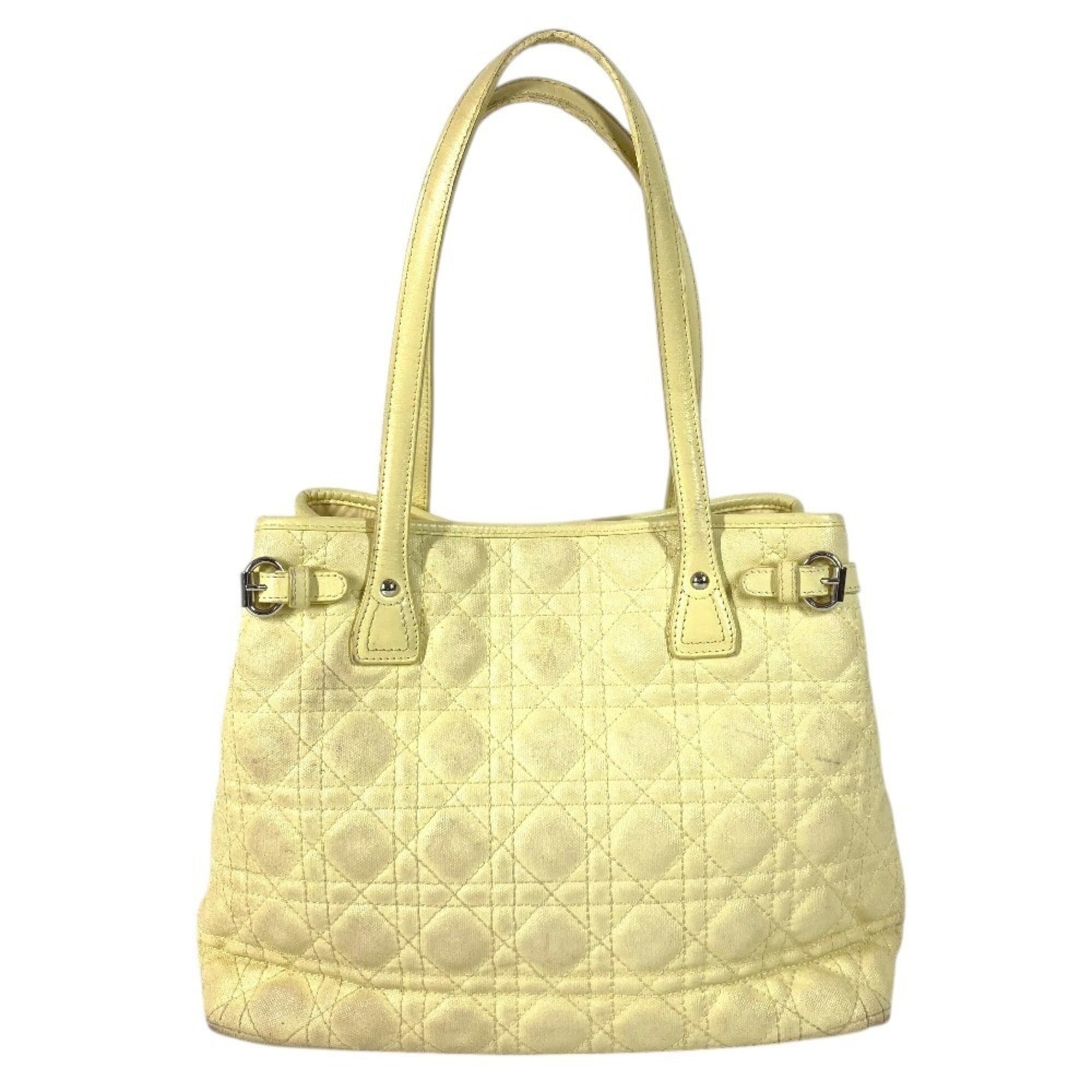 Christian Dior Yellow Leather Coated Canvas Shoulder Bag Tote Bag (Pre-Owned)