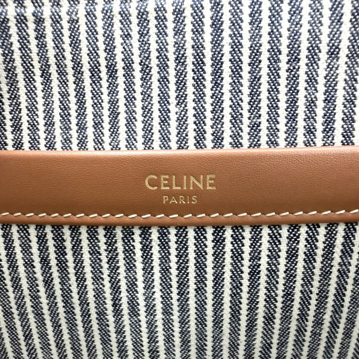 Celine Navy White Canvas Handbag Shoulder Bag Tote Bag (Pre-Owned)