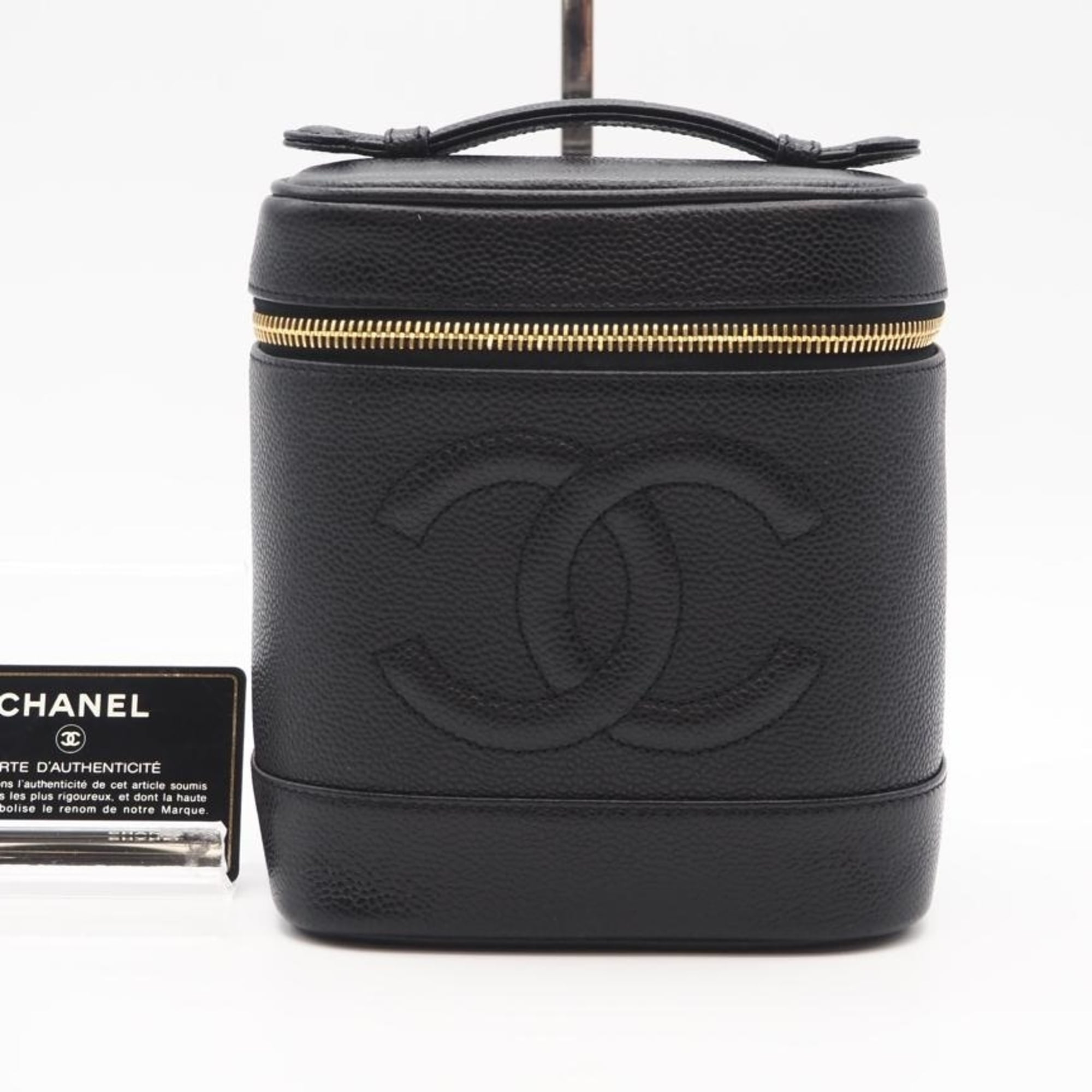 Chanel Black Leather Handbag Vanity Bag (Pre-Owned)