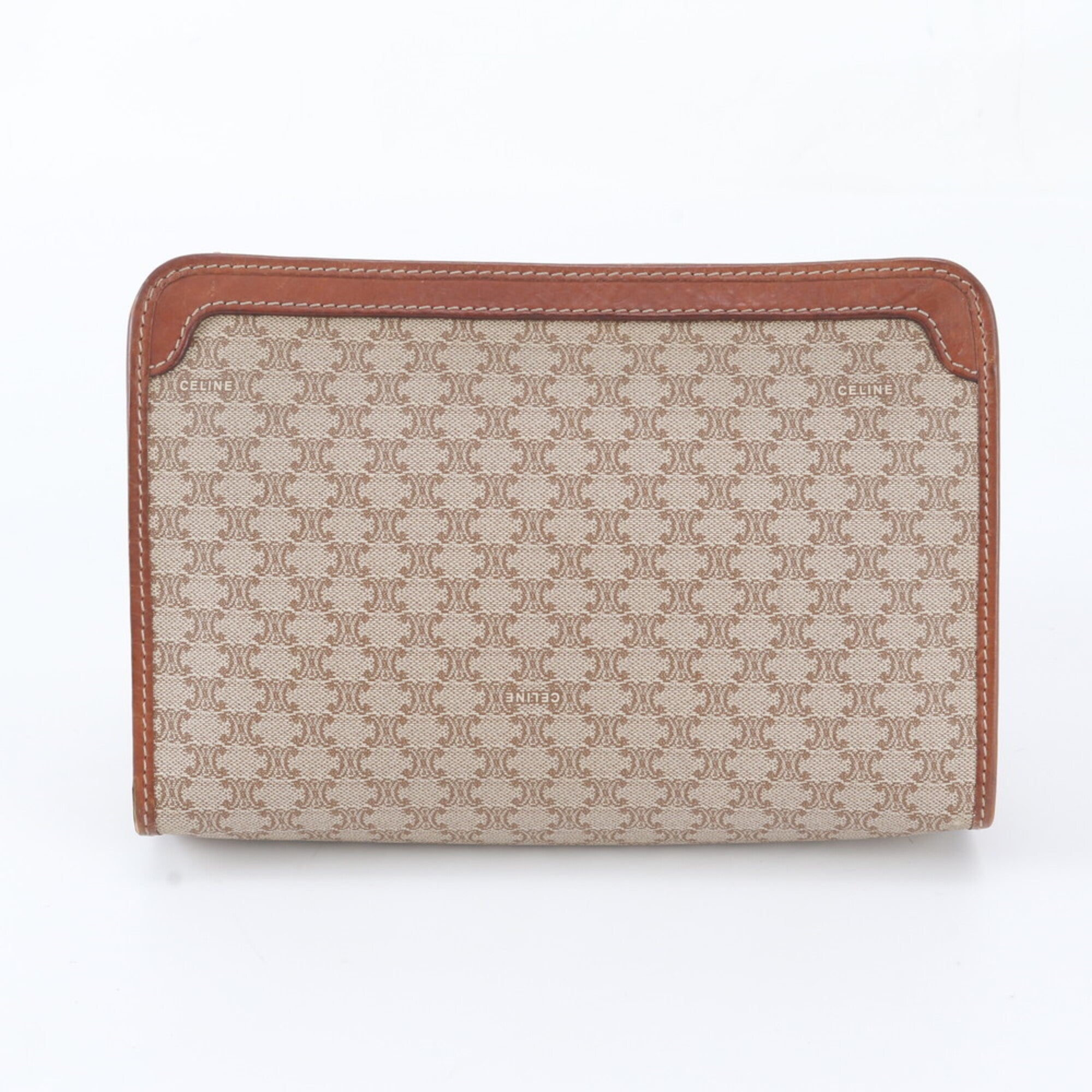 Celine Macadam Brown Coated Canvas Leather Clutch Bag Handbag Pouch (Pre-Owned)