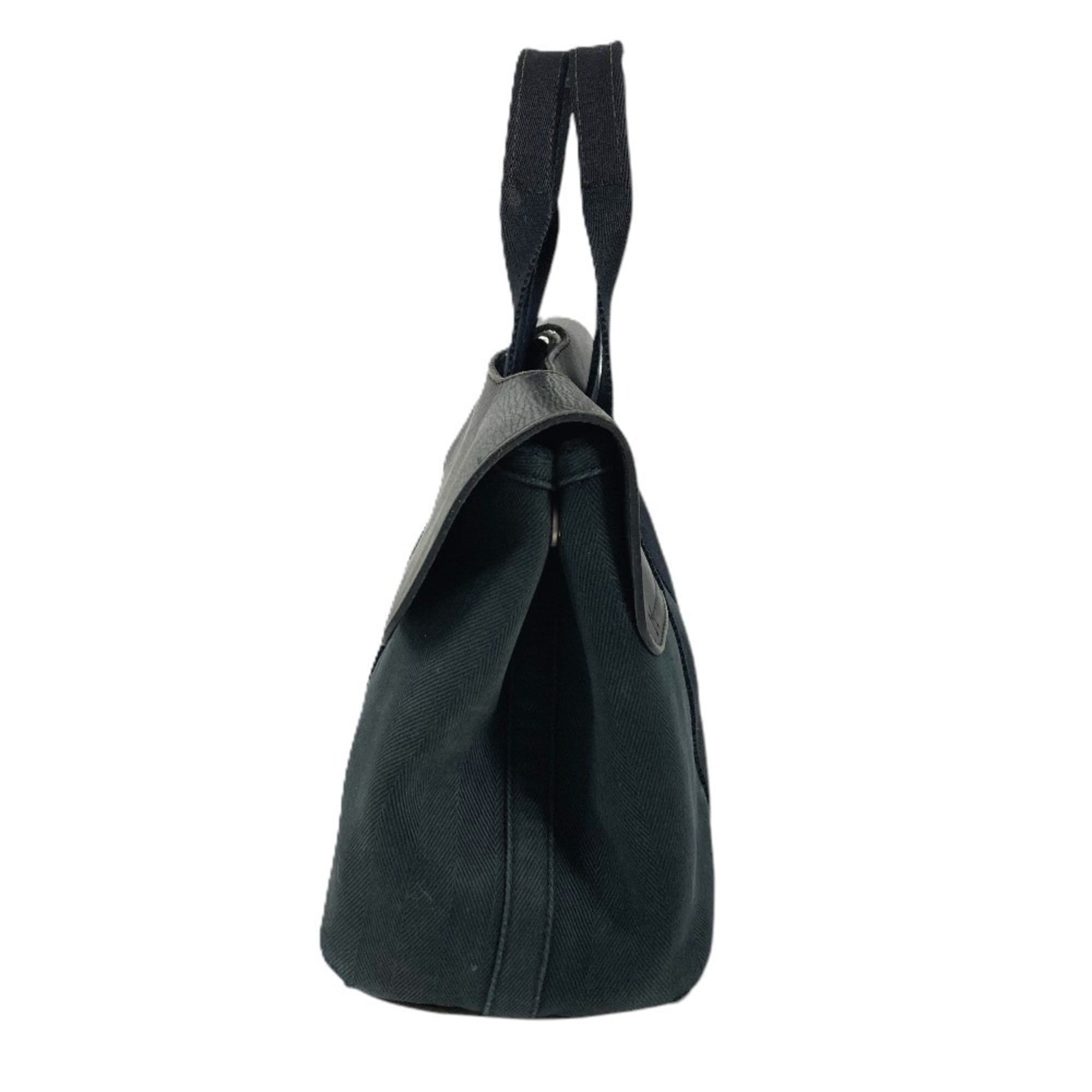 Hermes Valparaiso Black Cotton Leather Handbag Tote Bag (Pre-Owned)