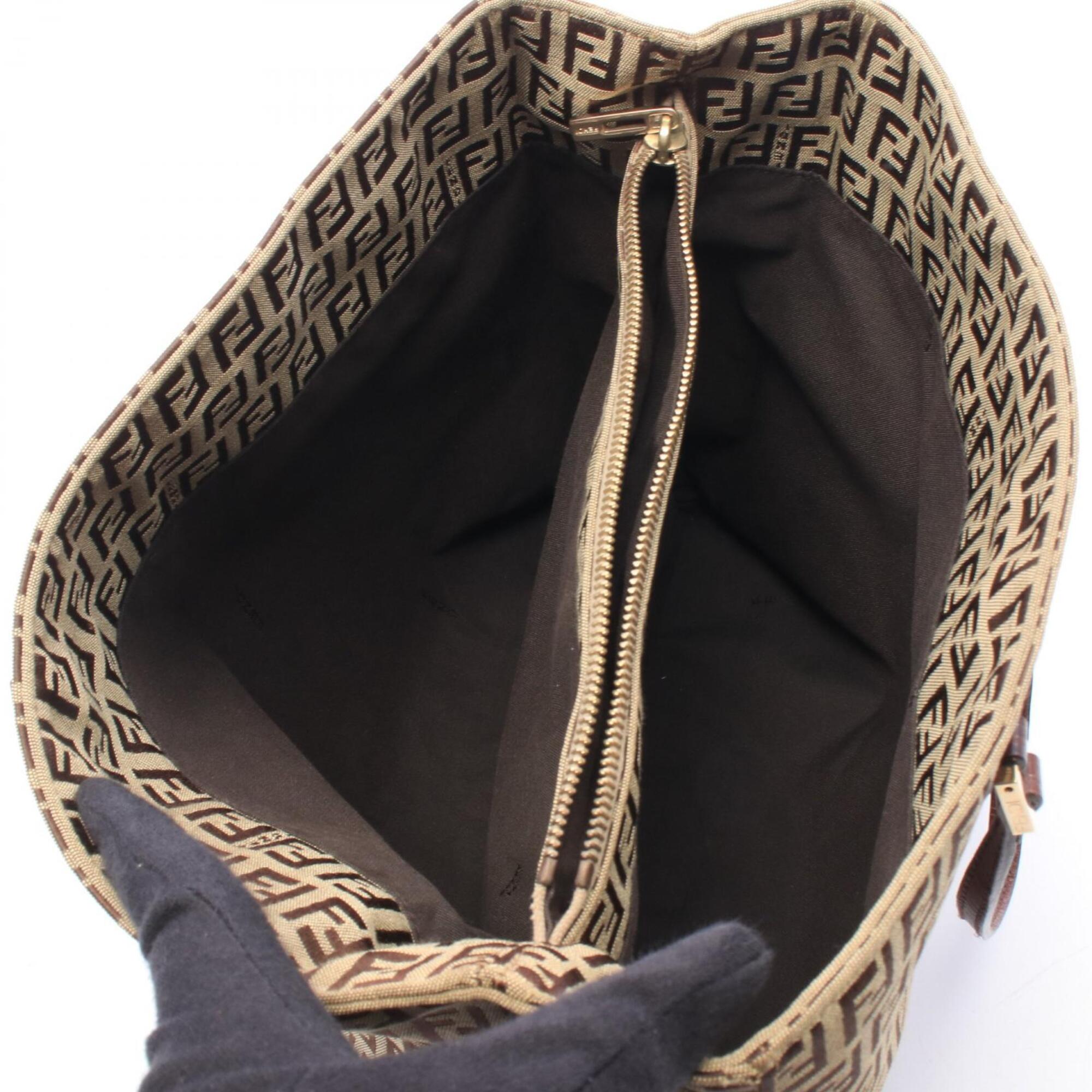 Fendi Beige Brown Canvas Leather Handbag Tote Bag (Pre-Owned)